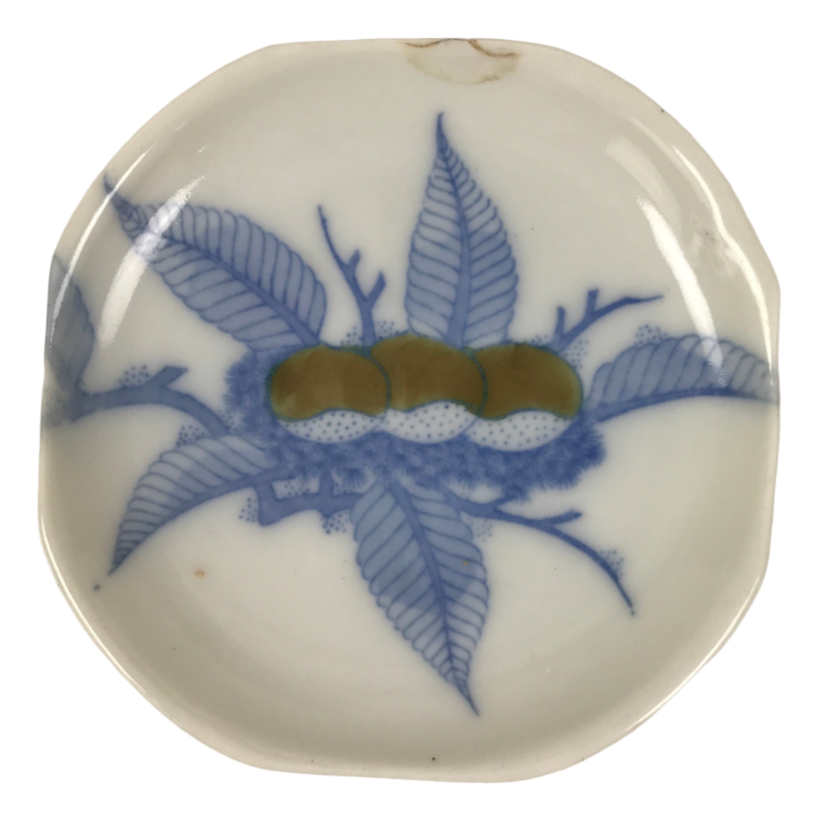 Japanese Porcelain Small Plate Mamezara Side Dish Chestnuts Kuri Blue White Y469