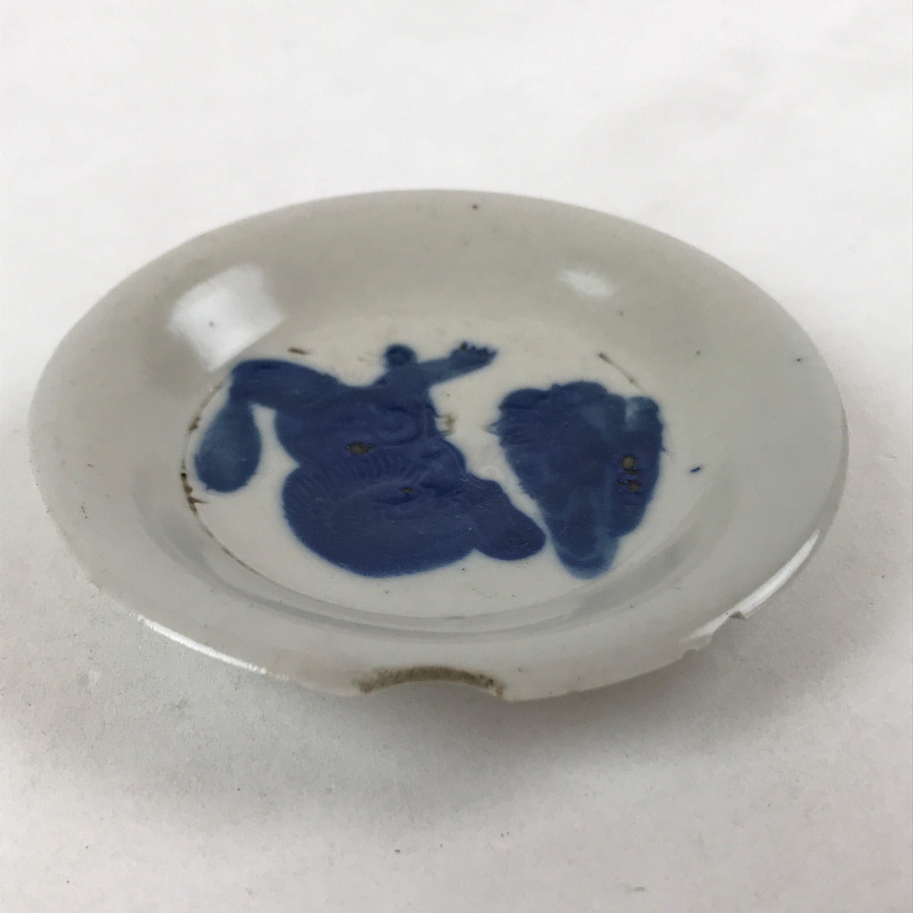 Japanese Porcelain Small Plate Mamezara Vtg Blue Sometsuke Shishi Lion PY636