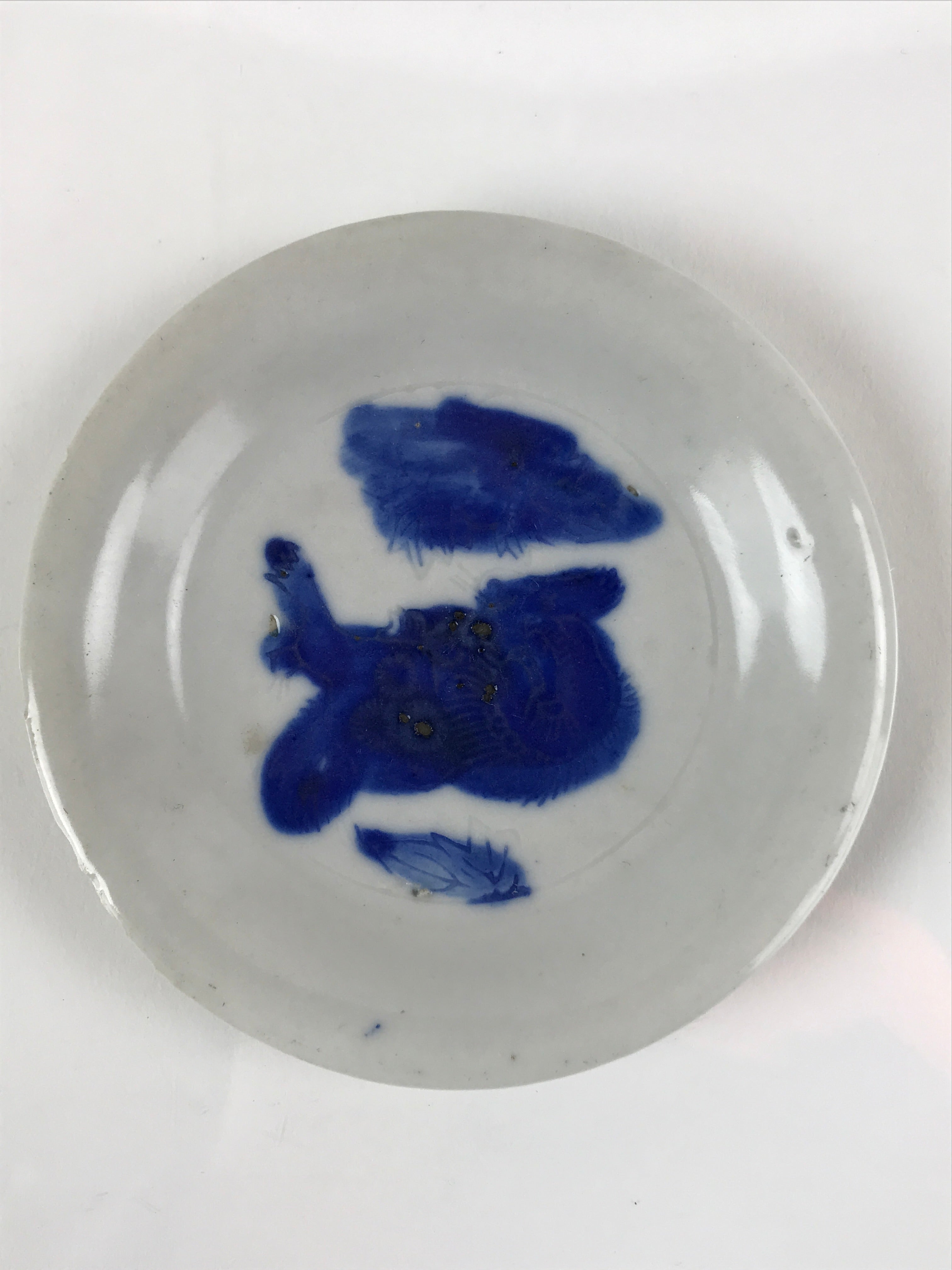 Japanese Porcelain Small Plate Mamezara Vtg Blue Sometsuke Shishi Lion PY796