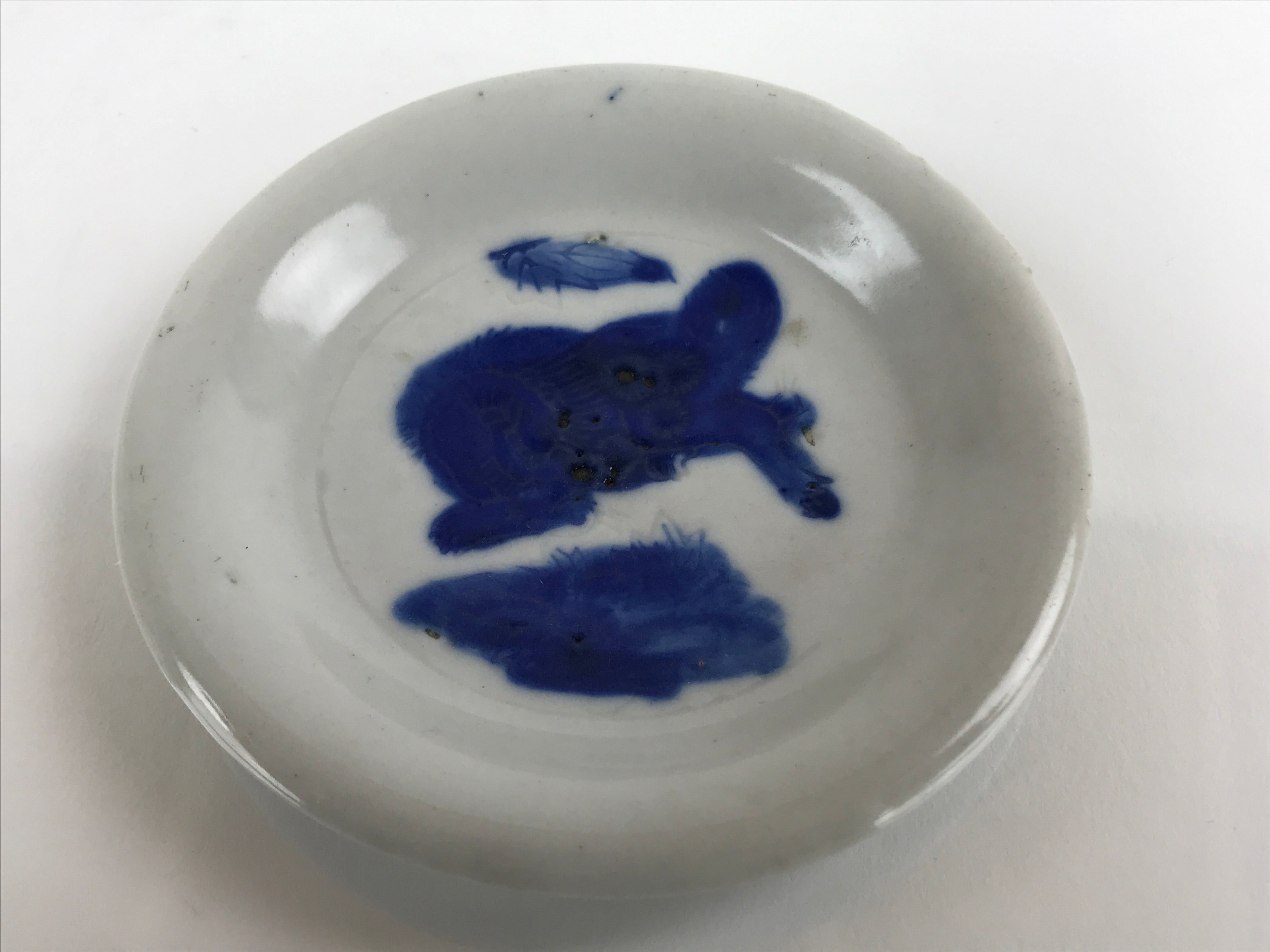 Japanese Porcelain Small Plate Mamezara Vtg Blue Sometsuke Shishi Lion PY796