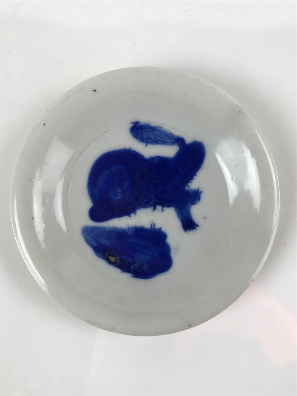 Japanese Porcelain Small Plate Mamezara Vtg Blue Sometsuke Shishi Lion PY801