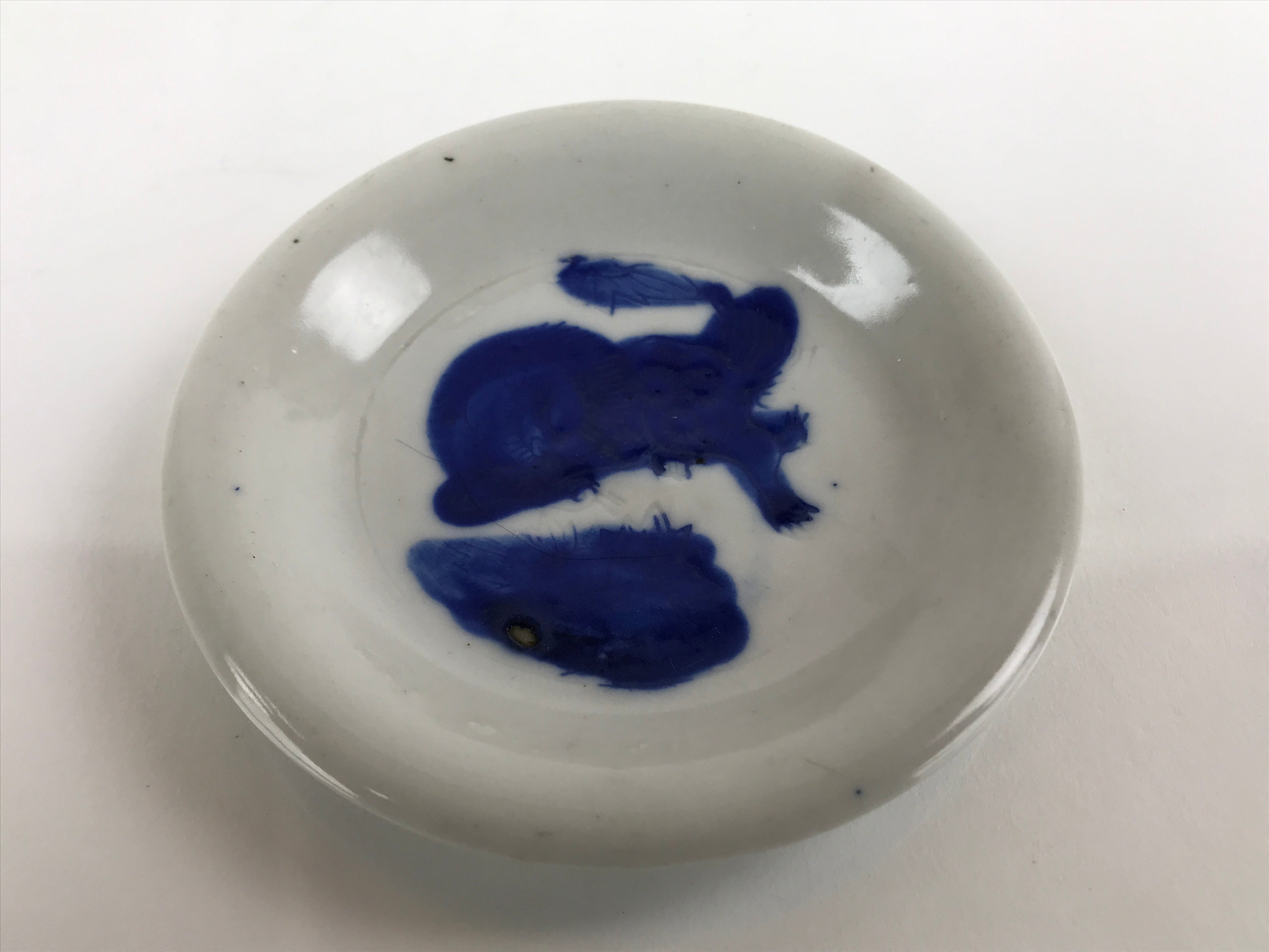 Japanese Porcelain Small Plate Mamezara Vtg Blue Sometsuke Shishi Lion PY801