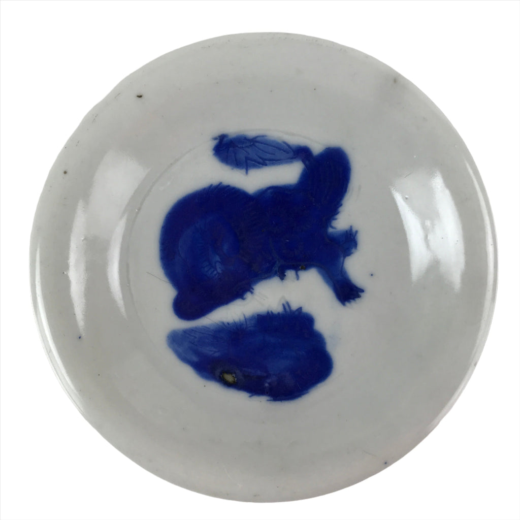 Japanese Porcelain Small Plate Mamezara Vtg Blue Sometsuke Shishi Lion PY801