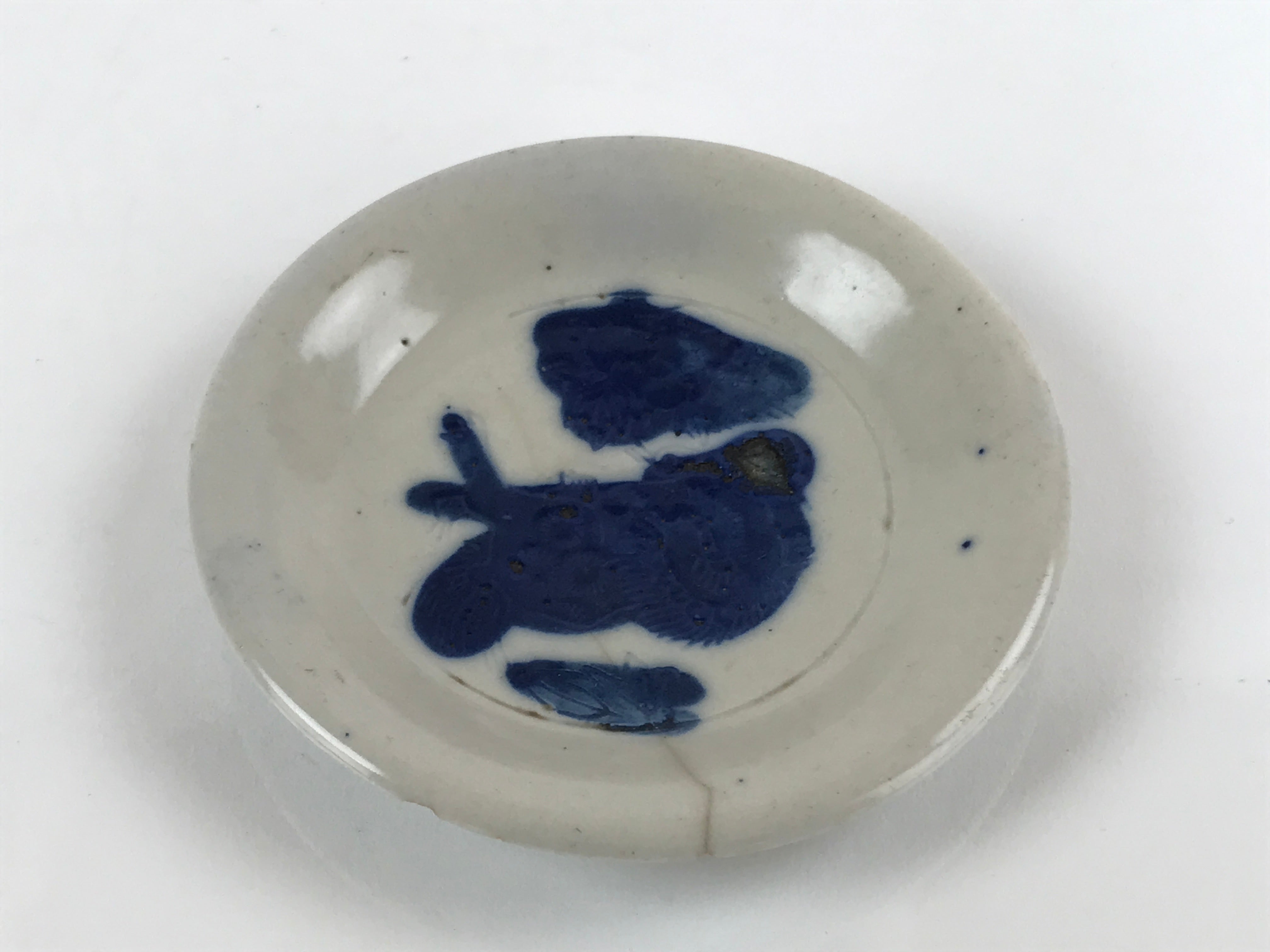 Japanese Porcelain Small Plate Mamezara Vtg Blue Sometsuke Shishi Lion PY807