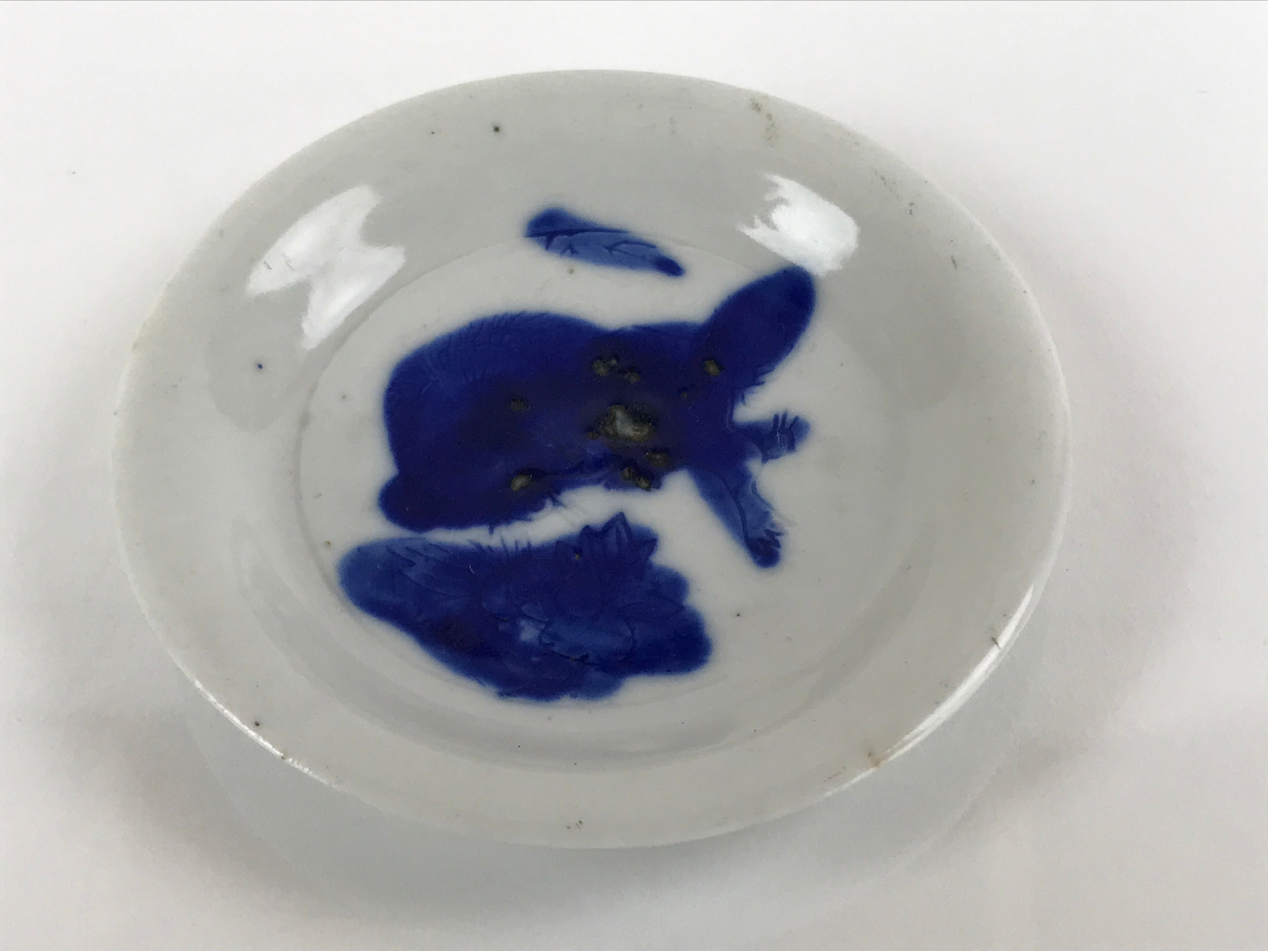 Japanese Porcelain Small Plate Mamezara Vtg Blue Sometsuke Shishi Lion PY811