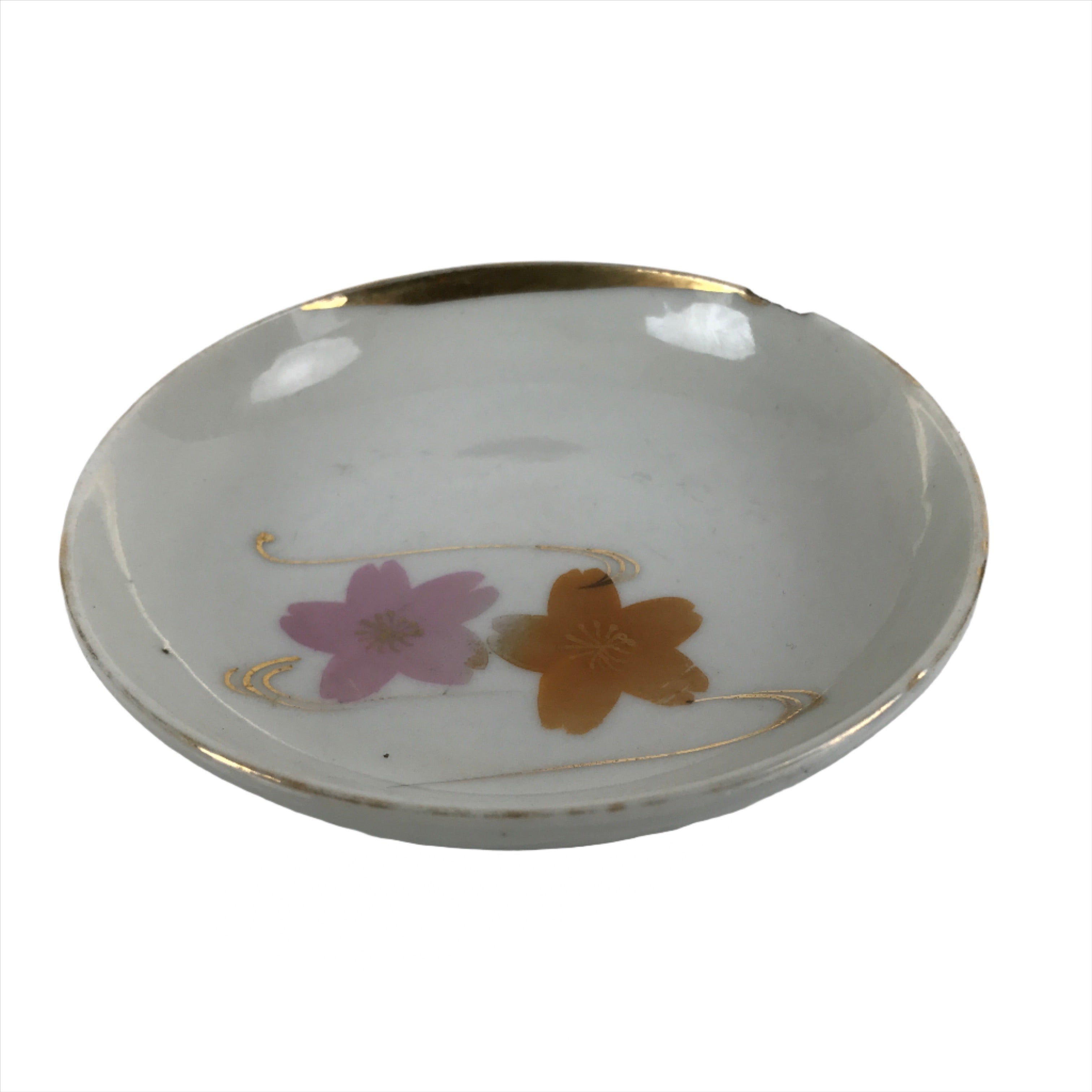 Japanese Porcelain Small Plate Mamezara Vtg Cherry Blossoms Pink Orange PY881