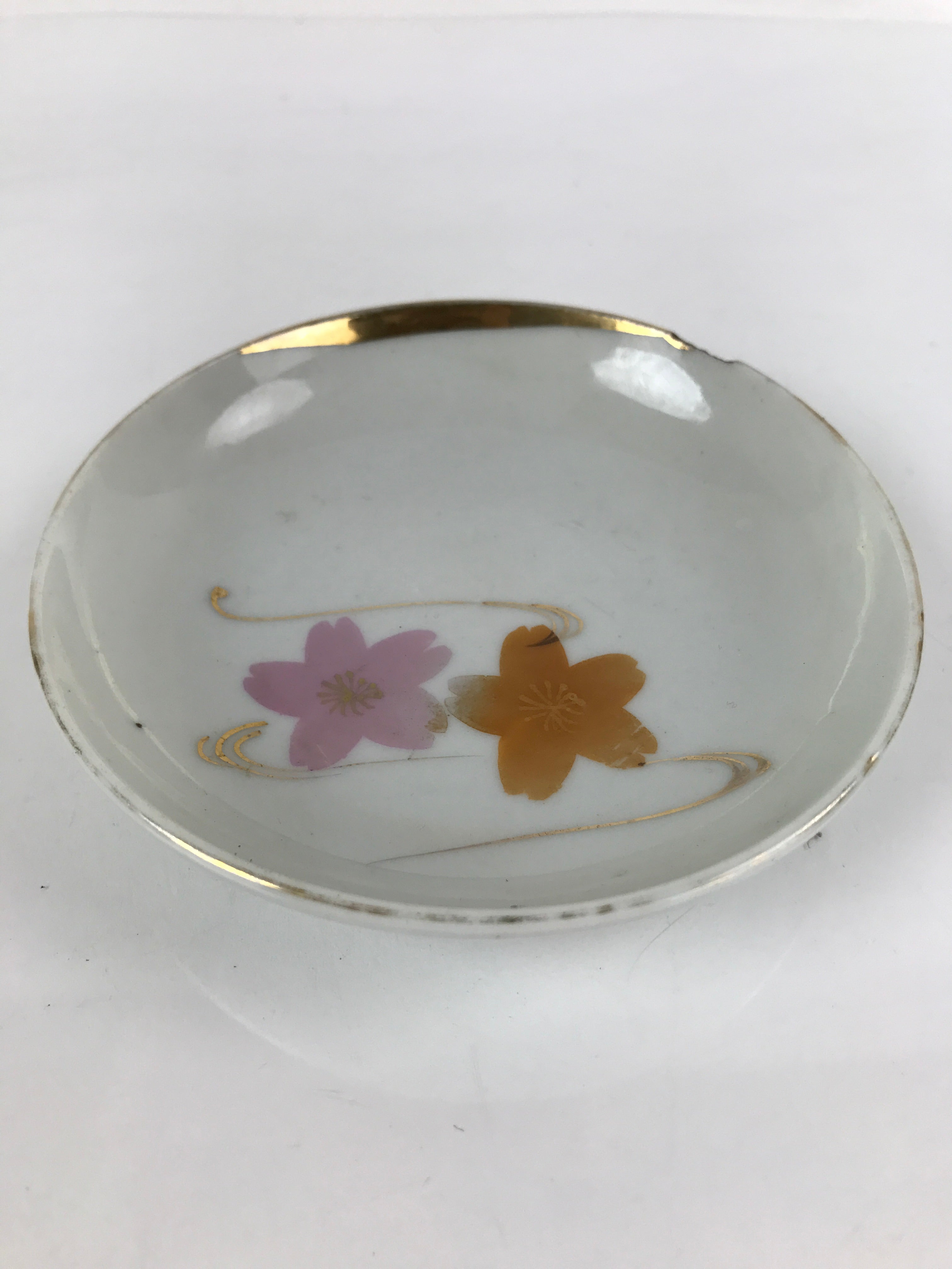 Japanese Porcelain Small Plate Mamezara Vtg Cherry Blossoms Pink Orange PY881