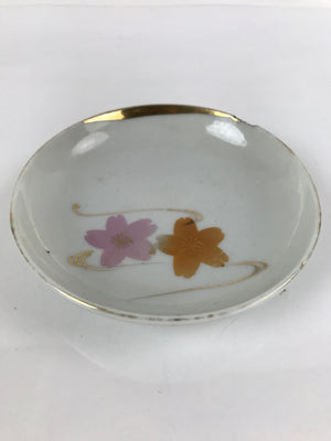 Japanese Porcelain Small Plate Mamezara Vtg Cherry Blossoms Pink Orange PY881