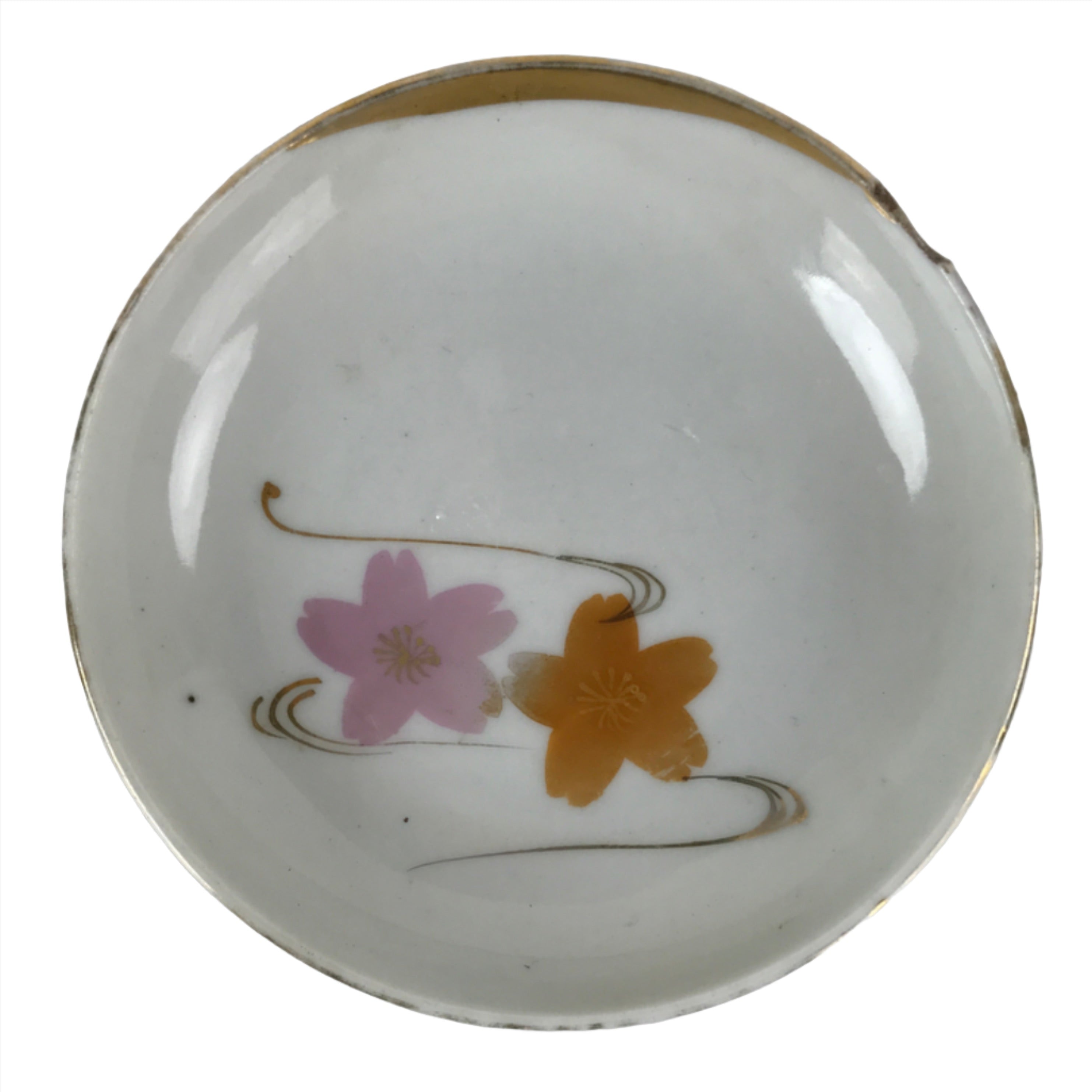 Japanese Porcelain Small Plate Mamezara Vtg Cherry Blossoms Pink Orange PY881