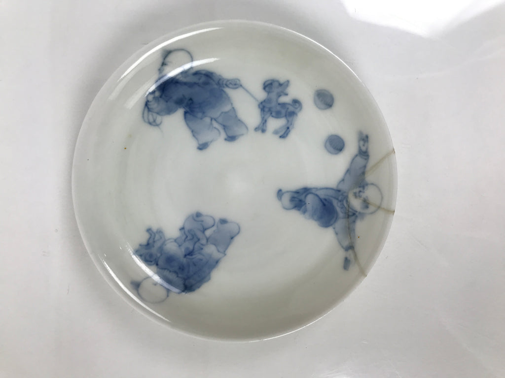 Japanese Porcelain Small Plate Mamezara Vtg Side Dish Blue Karako Children Y486