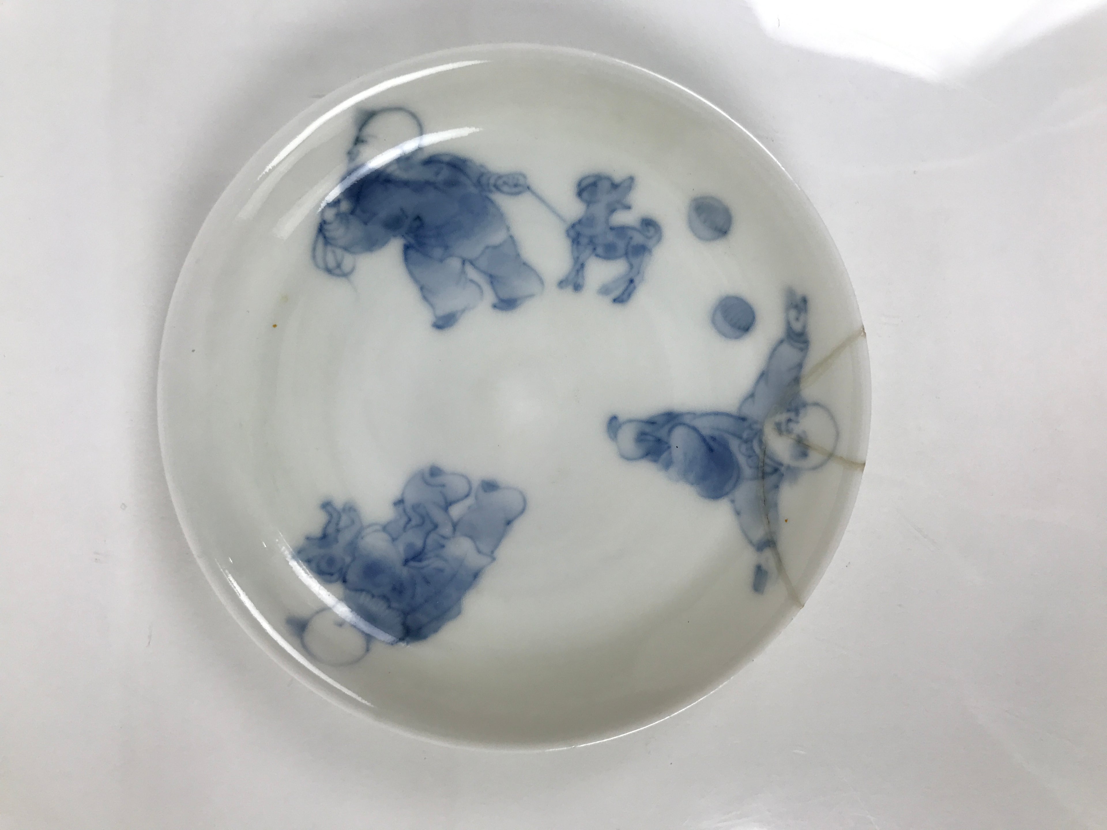 Japanese Porcelain Small Plate Mamezara Vtg Side Dish Blue Karako Children Y486