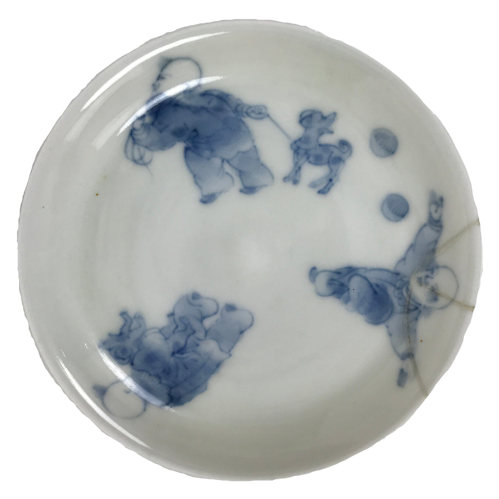 Japanese Porcelain Small Plate Mamezara Vtg Side Dish Blue Karako Children Y486