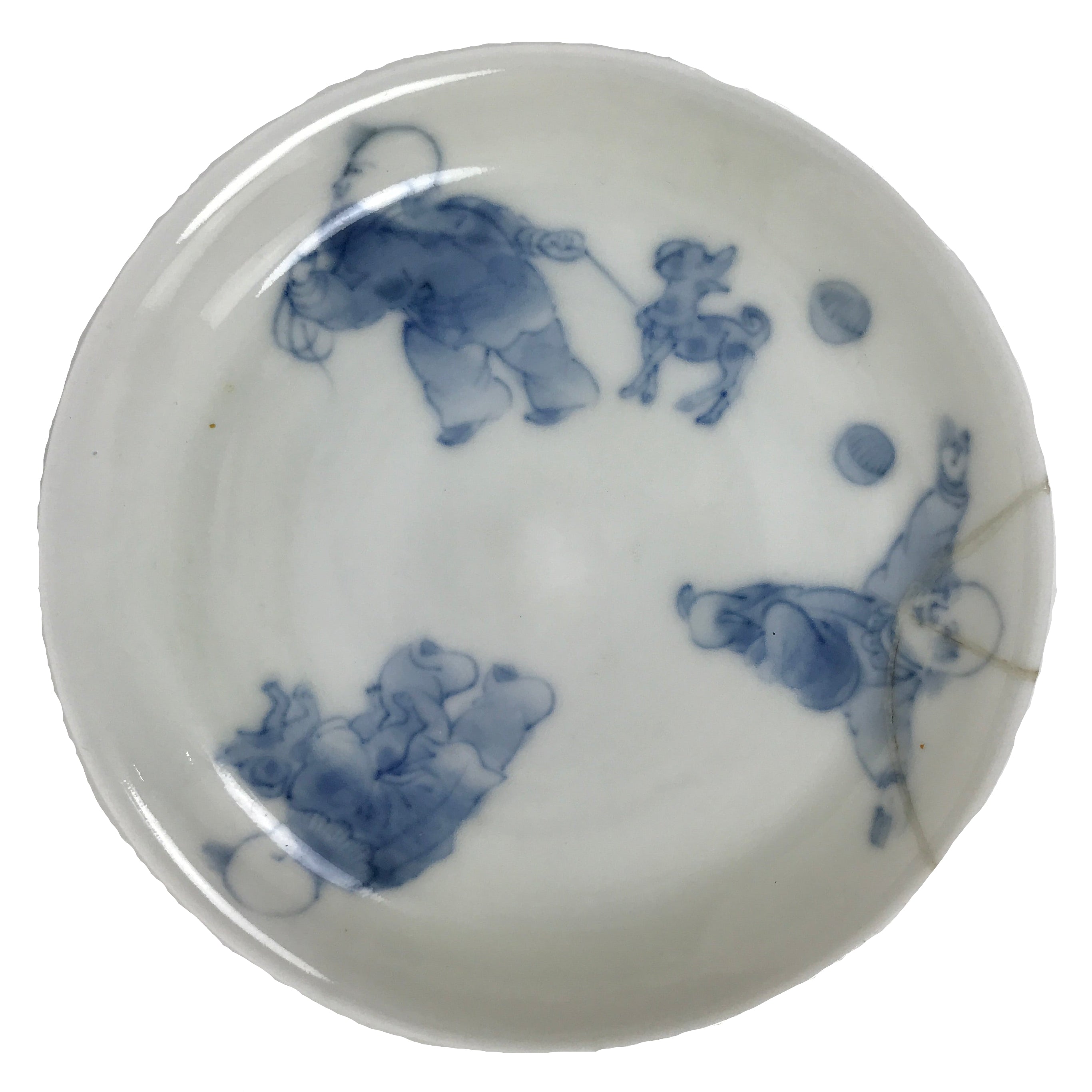 Japanese Porcelain Small Plate Mamezara Vtg Side Dish Blue Karako Children Y486