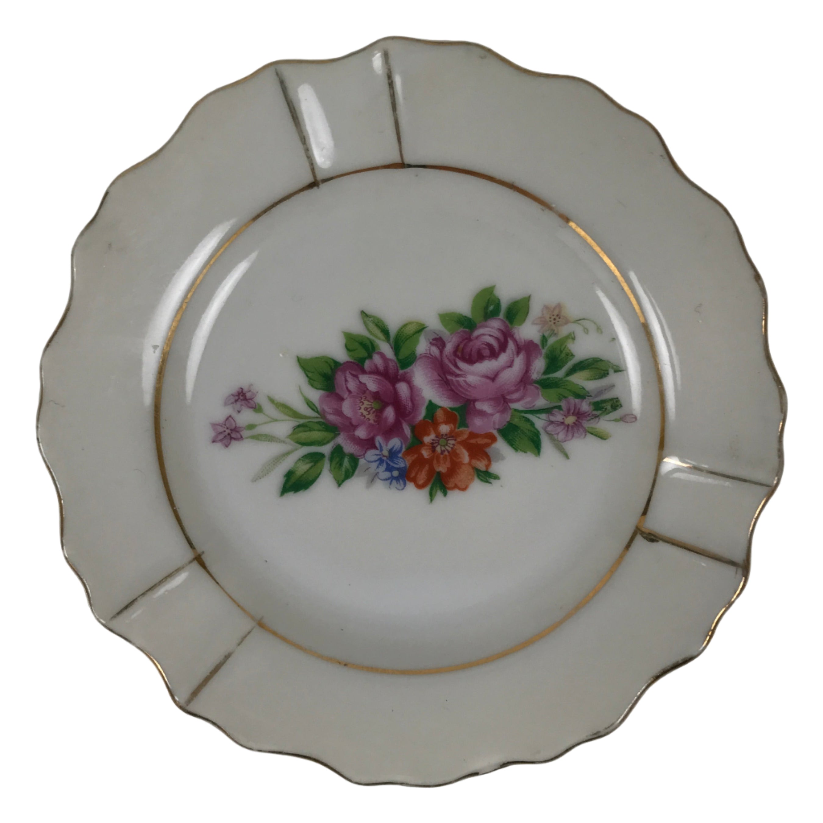 Japanese Porcelain Small Plate Mamezara Vtg Side Dish Pink Peony White Gold Y430