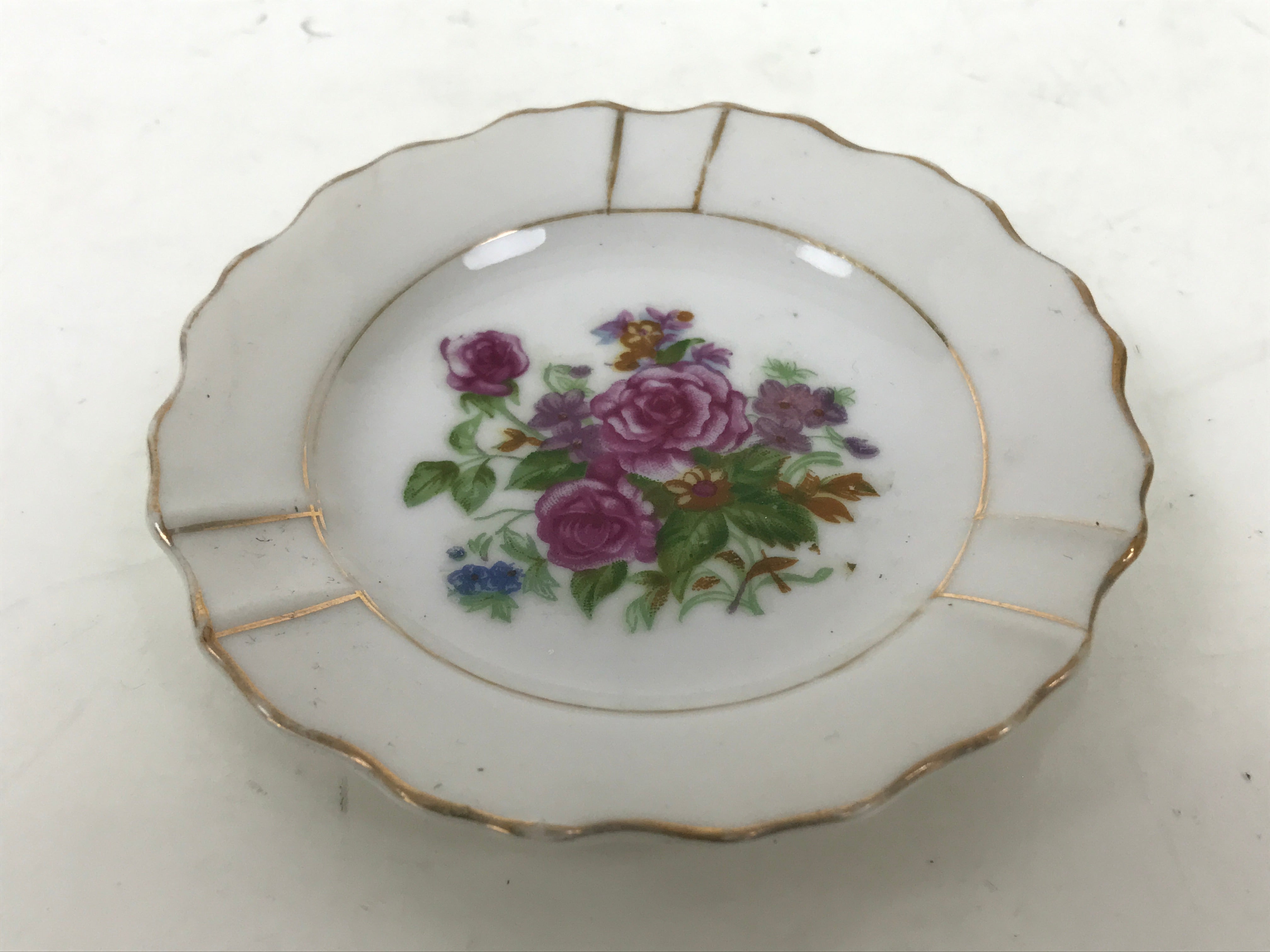 Japanese Porcelain Small Plate Mamezara Vtg Side Dish Pink Peony White Gold Y431