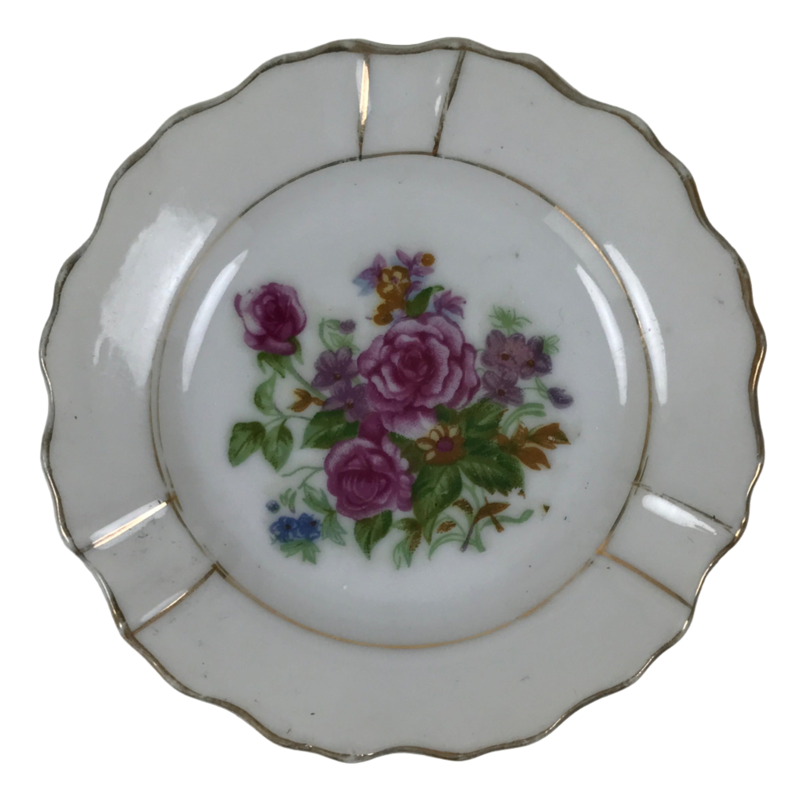 Japanese Porcelain Small Plate Mamezara Vtg Side Dish Pink Peony White Gold Y431