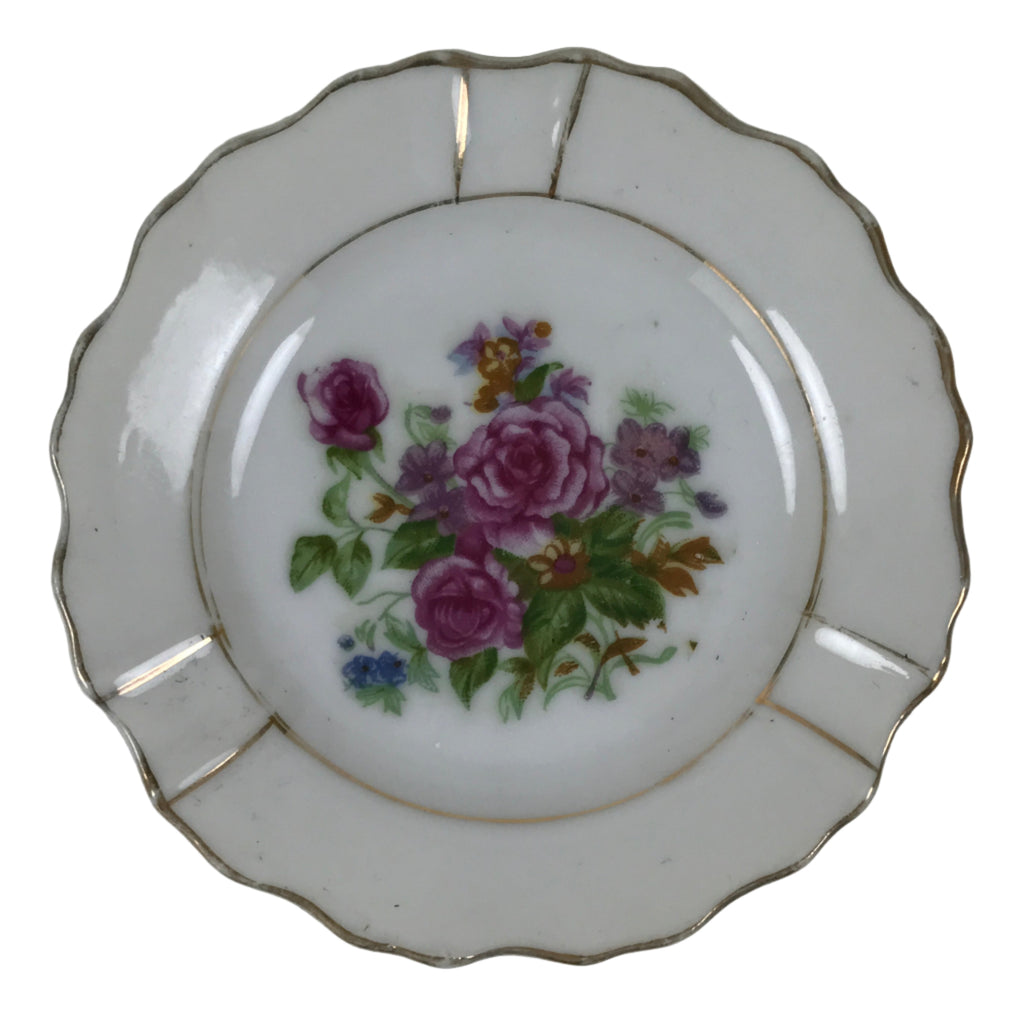 Japanese Porcelain Small Plate Mamezara Vtg Side Dish Pink Peony White Gold Y431