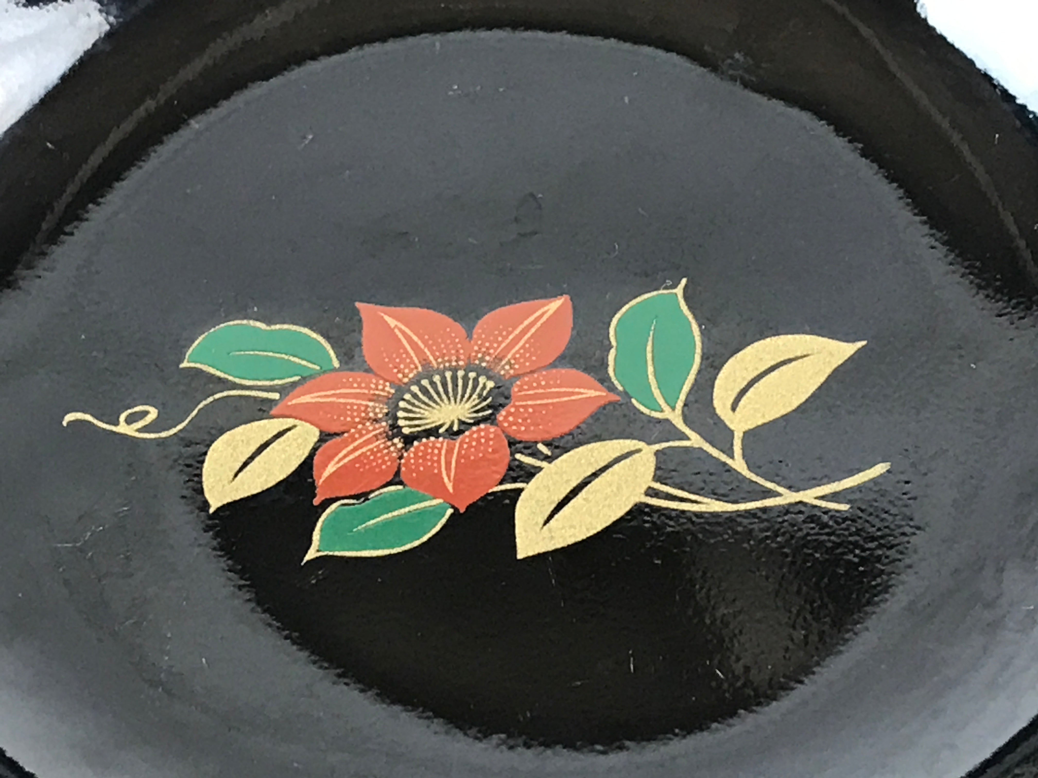 Japanese Porcelain Small Plate Vtg Black Flower Kozara Meimeizara Yakimono PY421