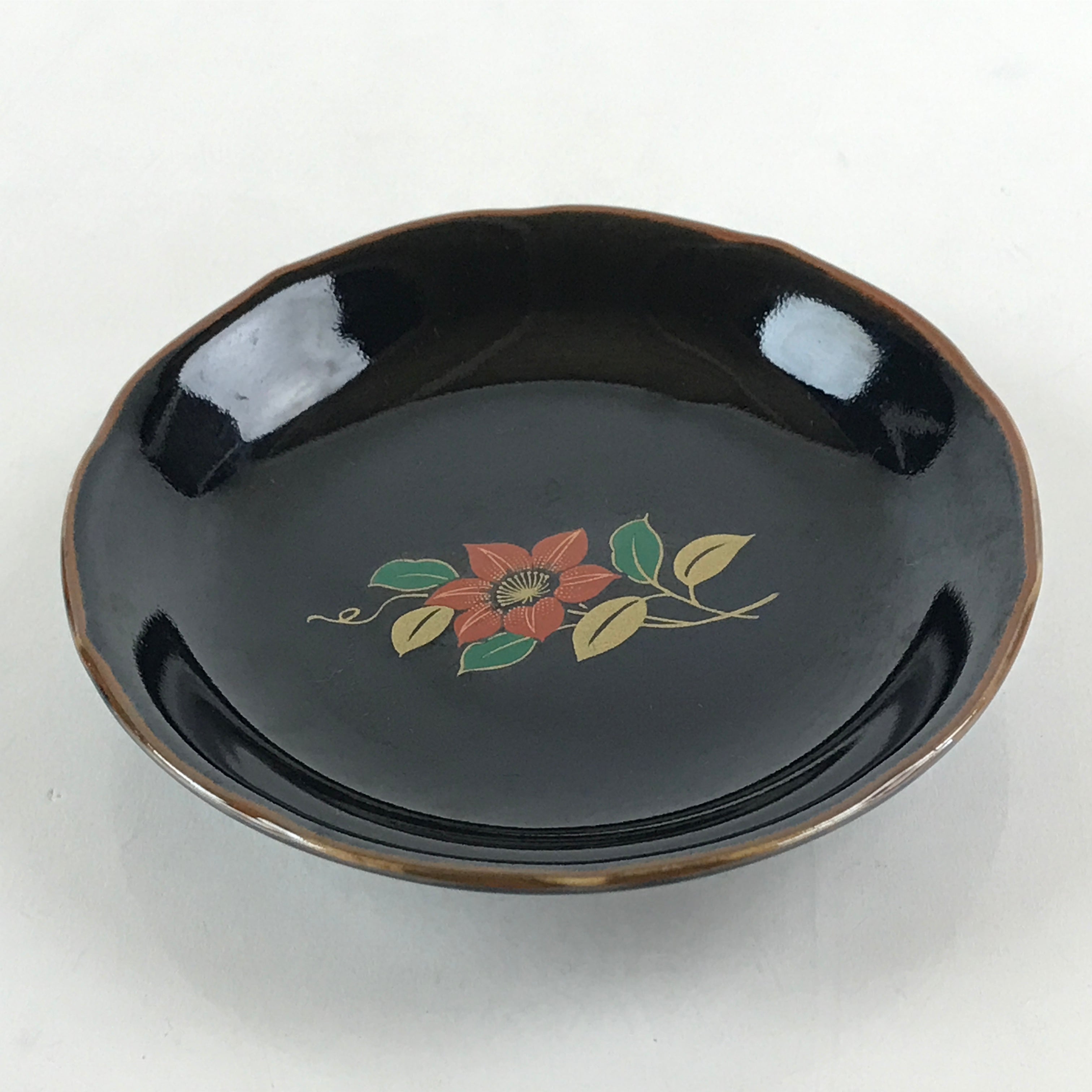 Japanese Porcelain Small Plate Vtg Black Flower Kozara Meimeizara Yakimono PY421