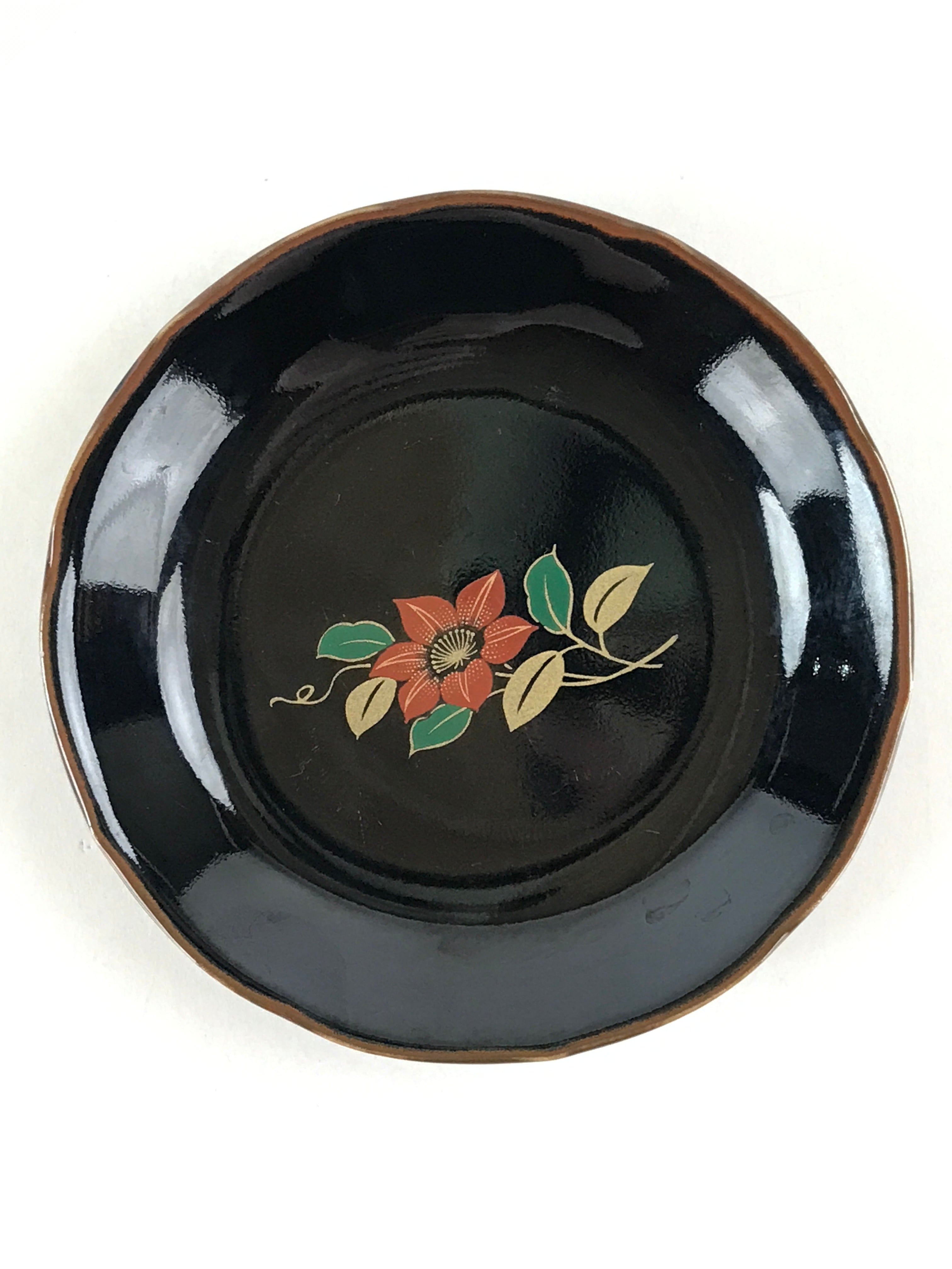 Japanese Porcelain Small Plate Vtg Black Flower Kozara Meimeizara Yakimono PY421