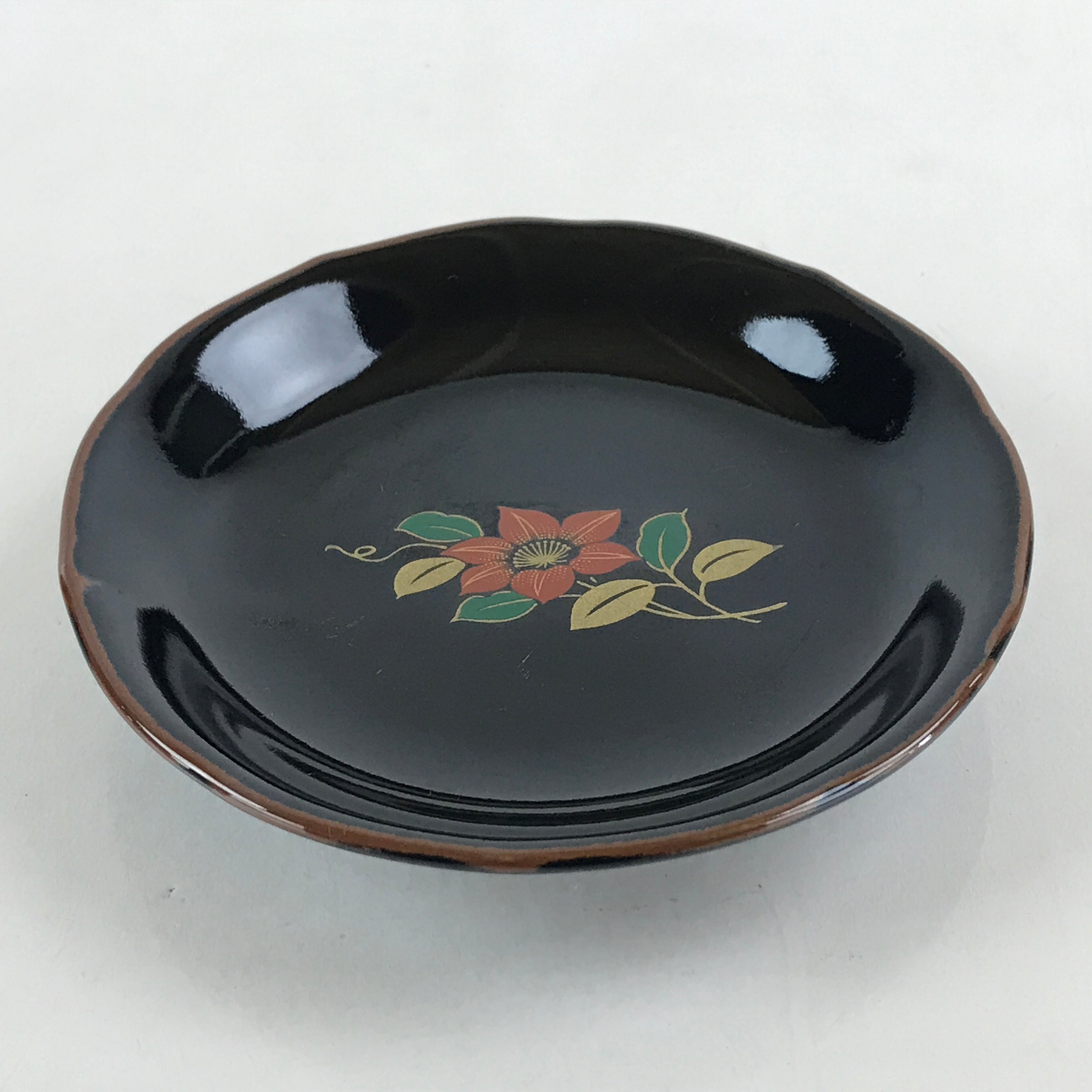 Japanese Porcelain Small Plate Vtg Black Flower Kozara Meimeizara Yakimono PY422