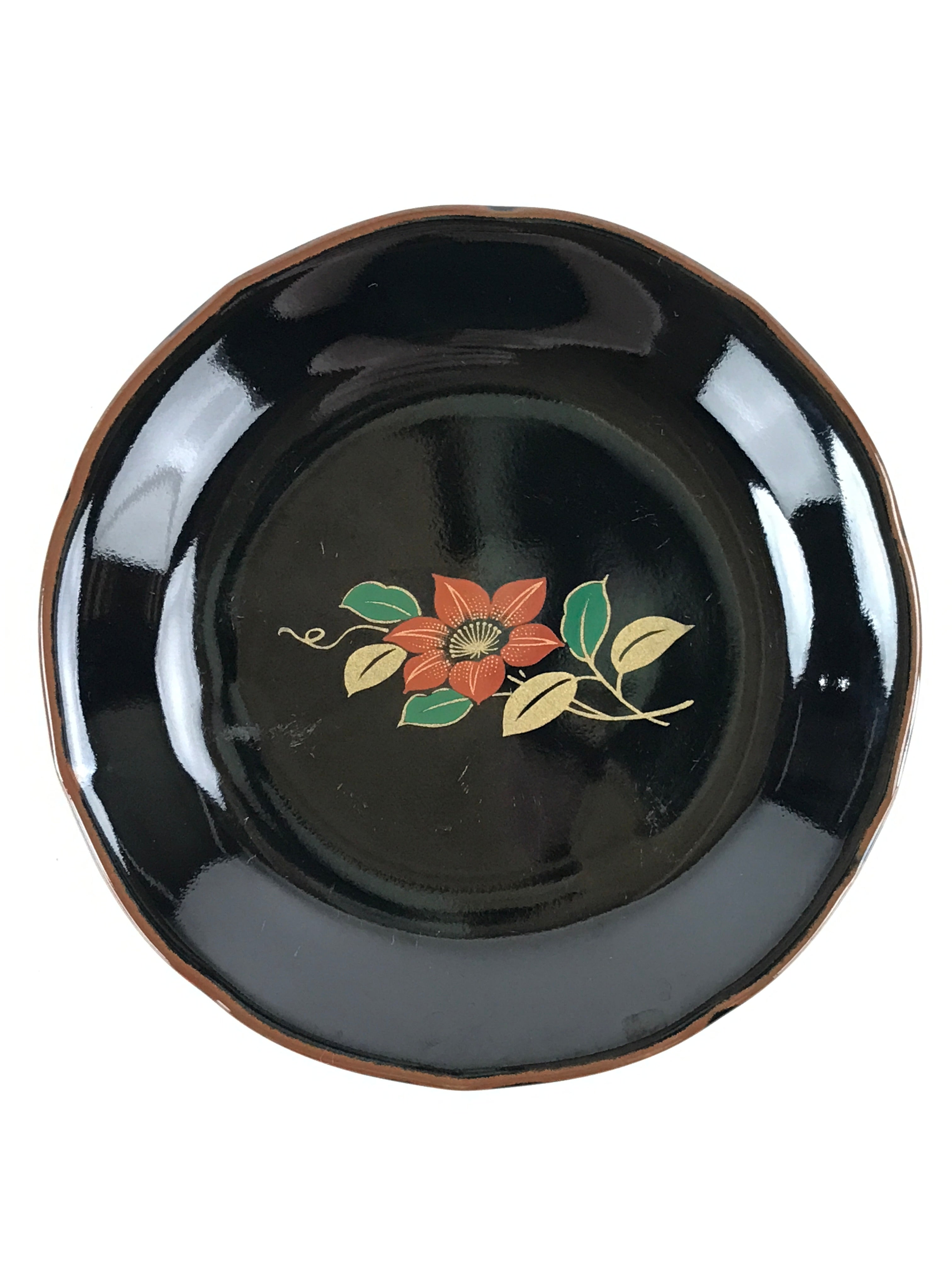 Japanese Porcelain Small Plate Vtg Black Flower Kozara Meimeizara Yakimono PY422