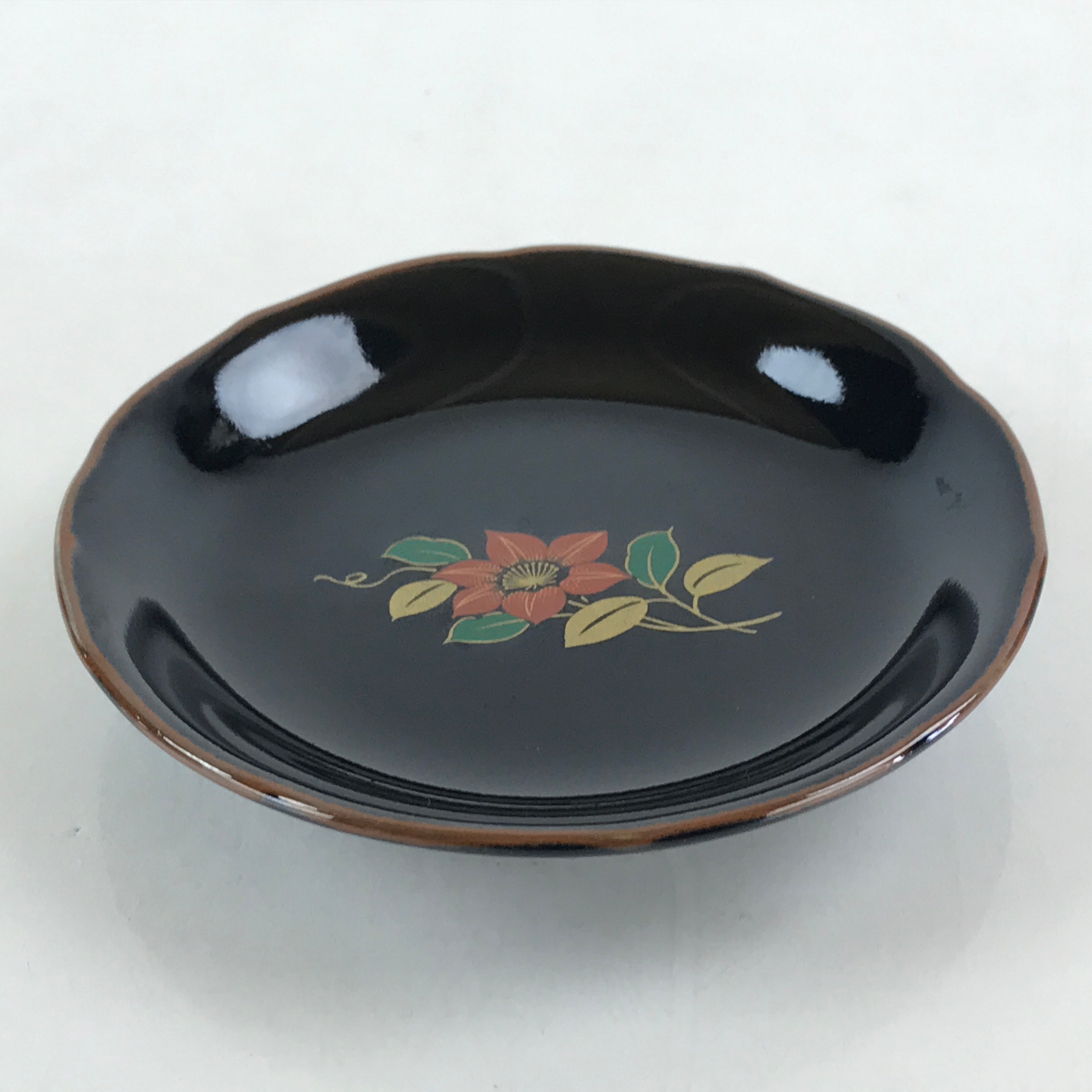 Japanese Porcelain Small Plate Vtg Black Flower Kozara Meimeizara Yakimono PY423