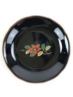 Japanese Porcelain Small Plate Vtg Black Flower Kozara Meimeizara Yakimono PY423