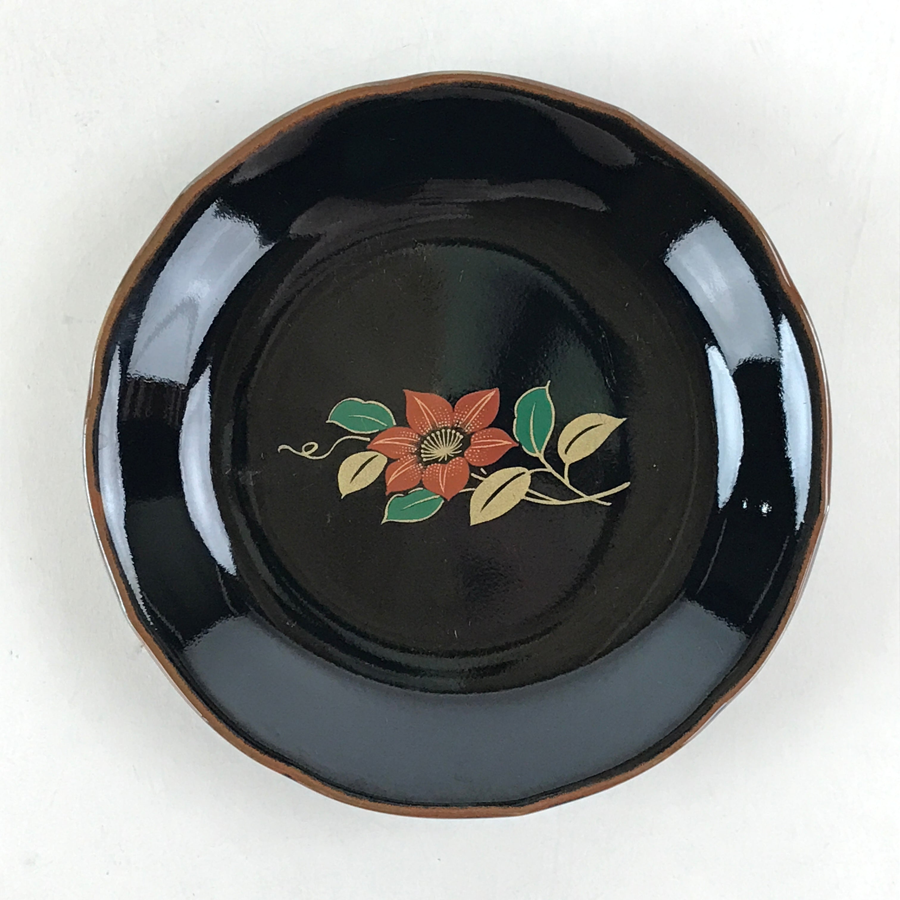 Japanese Porcelain Small Plate Vtg Black Flower Kozara Meimeizara Yakimono PY423