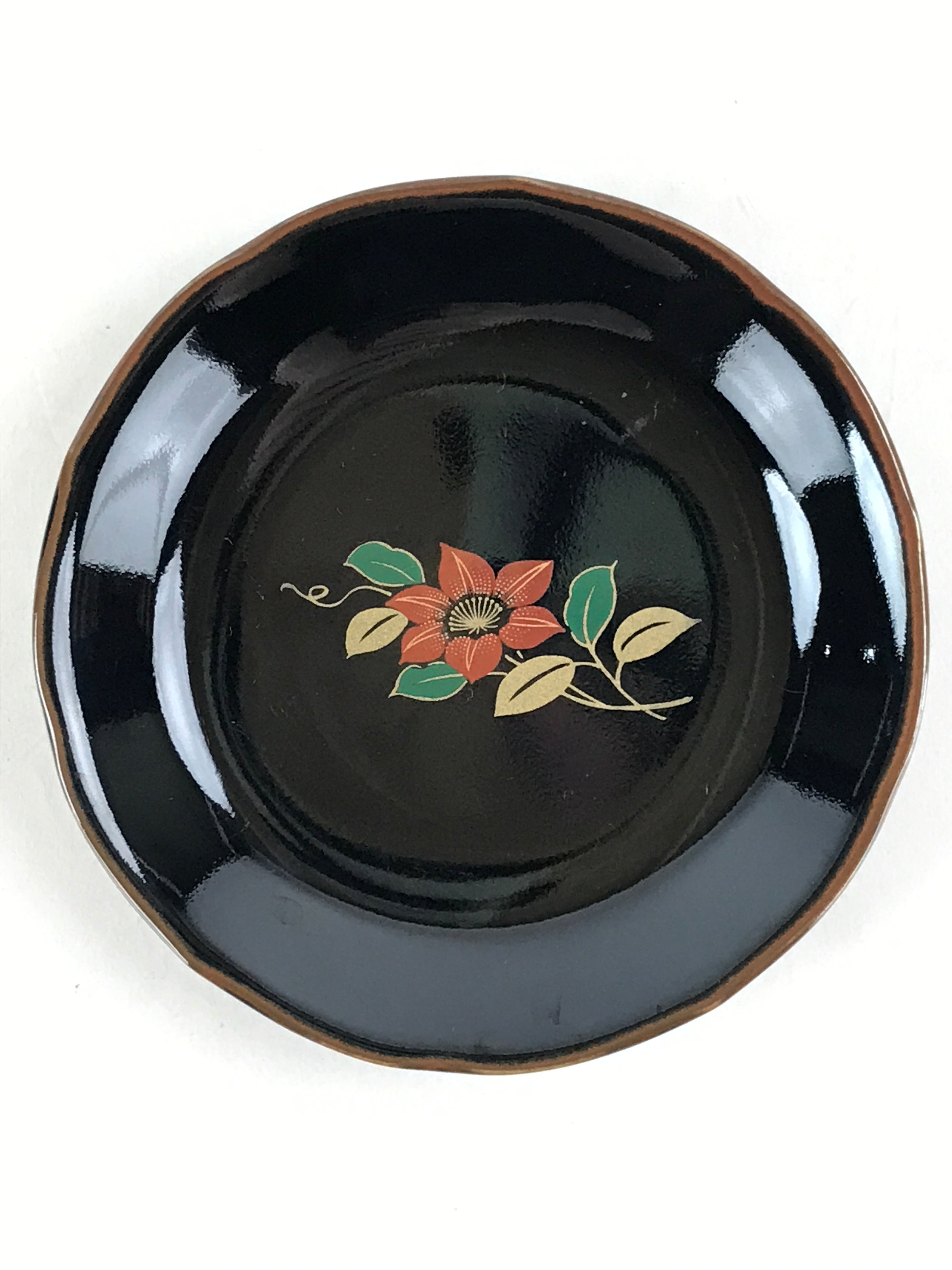 Japanese Porcelain Small Plate Vtg Black Flower Kozara Meimeizara Yakimono PY424