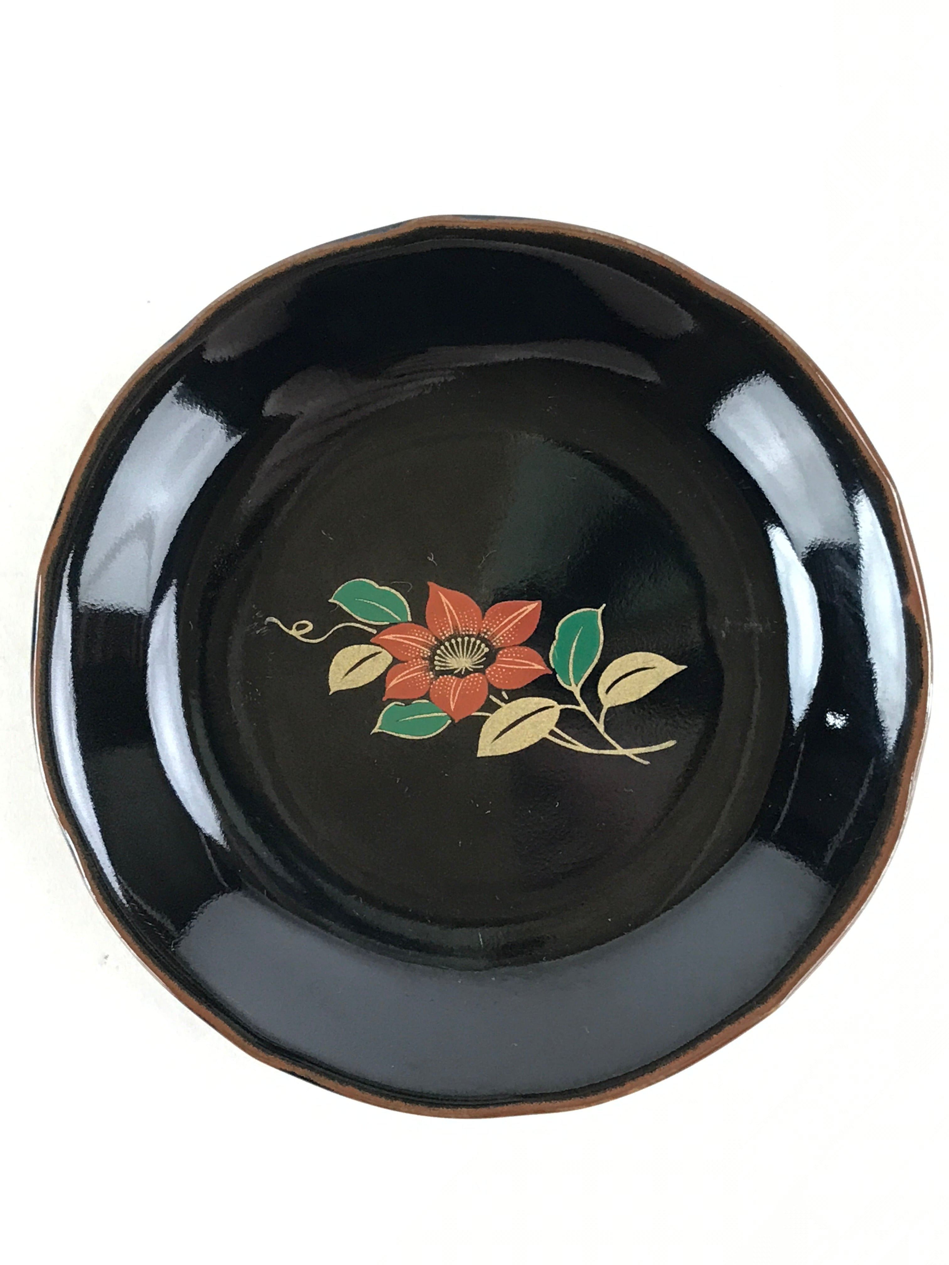 Japanese Porcelain Small Plate Vtg Black Flower Kozara Meimeizara Yakimono PY425