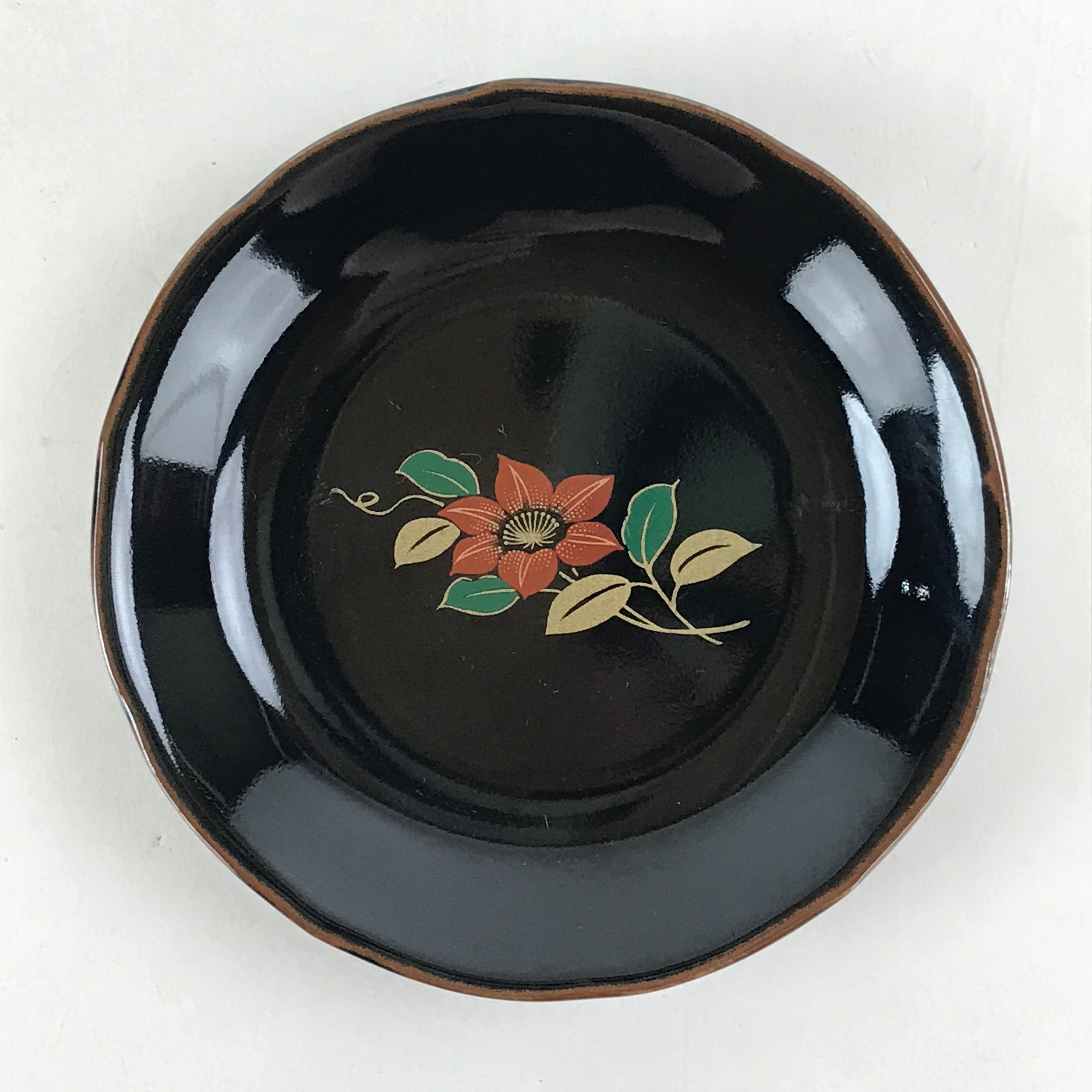 Japanese Porcelain Small Plate Vtg Black Flower Kozara Meimeizara Yakimono PY425