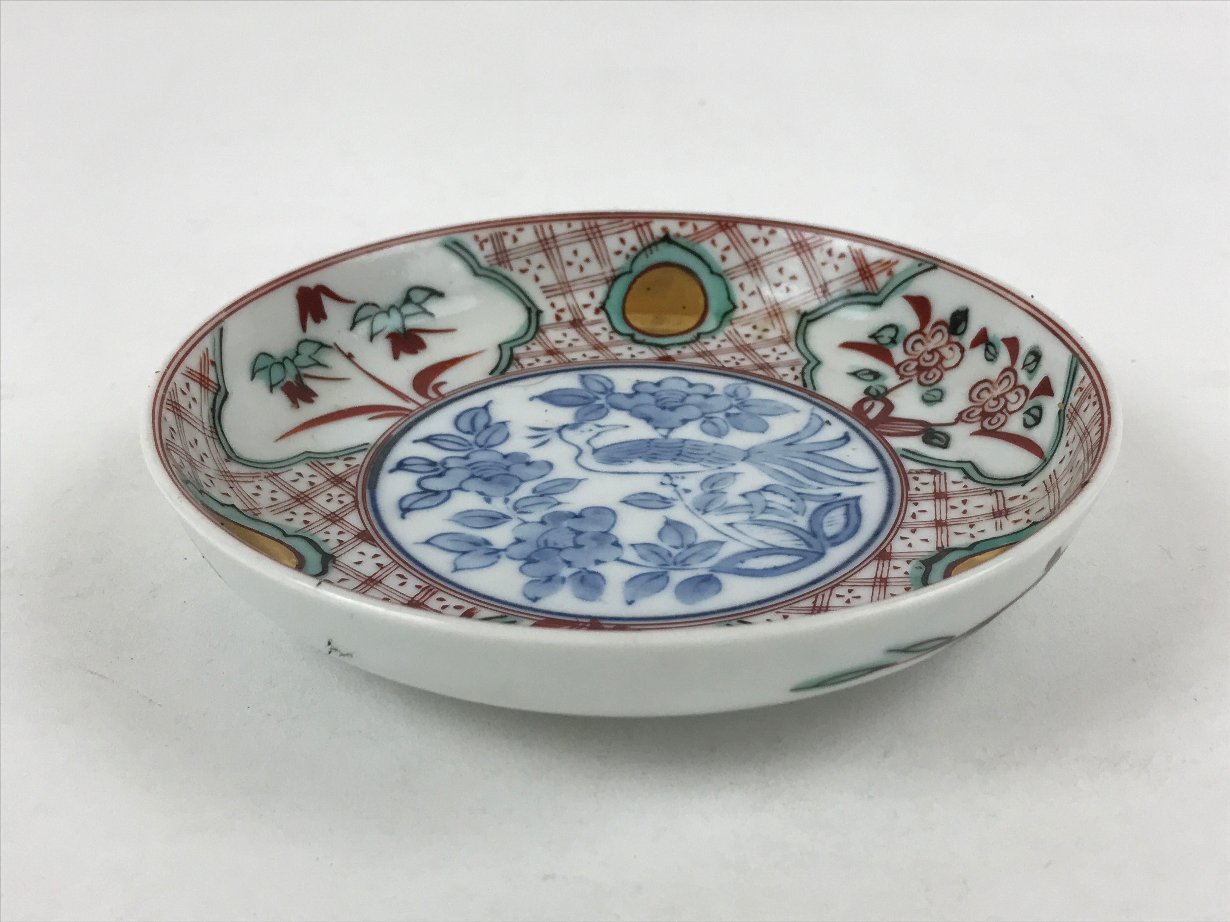 Japanese Porcelain Small Plate Vtg Floral Bird Blue Colorful Kozara PY488