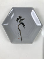 Japanese Porcelain Small Serving Plate Meimeizara Hexagon Pine Tree Gray Y216