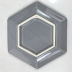 Japanese Porcelain Small Serving Plate Meimeizara Hexagon Pine Tree Gray Y216