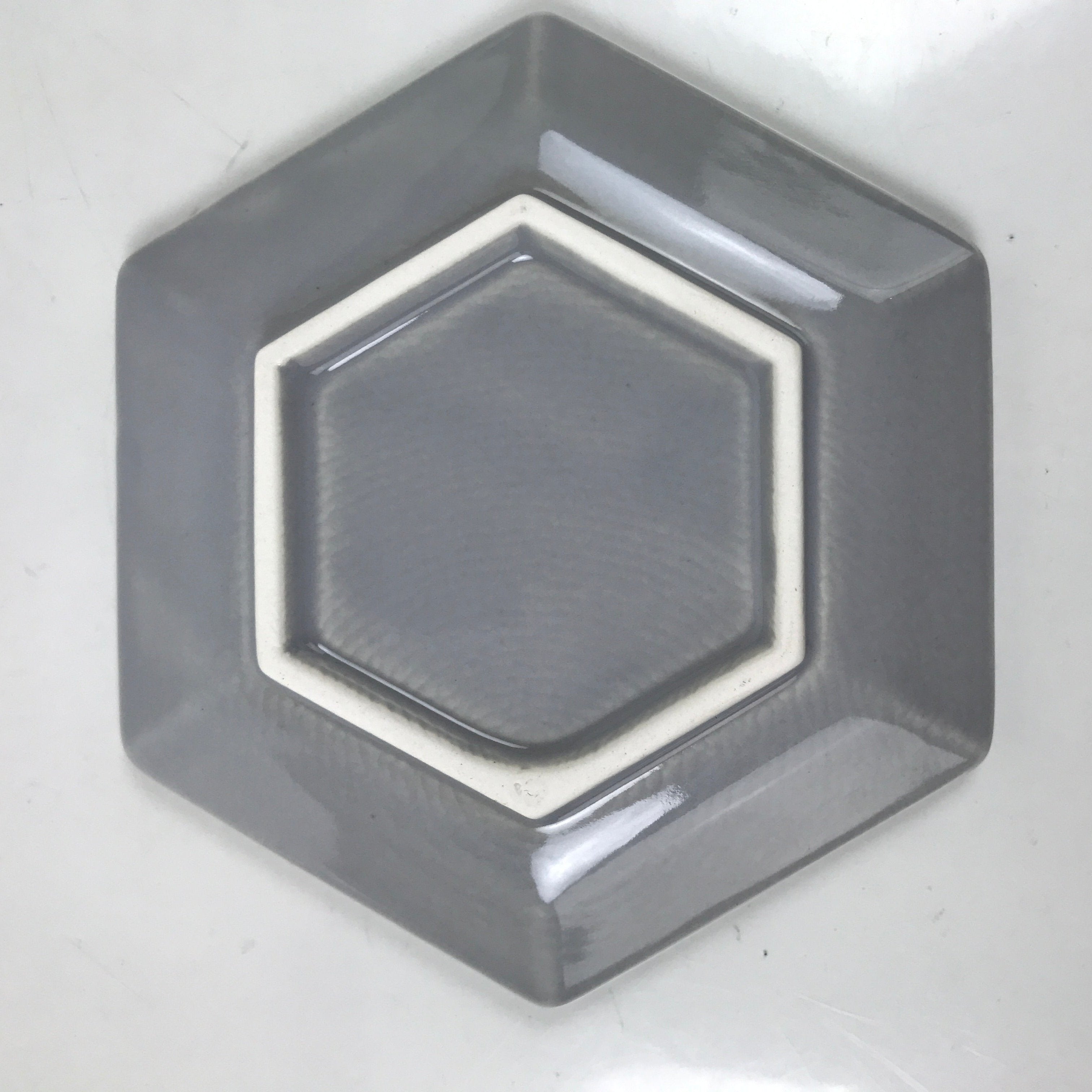 Japanese Porcelain Small Serving Plate Meimeizara Hexagon Pine Tree Gray Y217