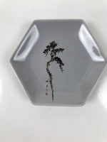 Japanese Porcelain Small Serving Plate Meimeizara Hexagon Pine Tree Gray Y218