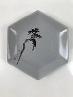 Japanese Porcelain Small Serving Plate Meimeizara Hexagon Pine Tree Gray Y221