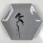 Japanese Porcelain Small Serving Plate Meimeizara Hexagon Pine Tree Gray Y222