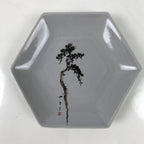 Japanese Porcelain Small Serving Plate Meimeizara Hexagon Pine Tree Gray Y223