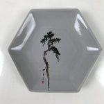 Japanese Porcelain Small Serving Plate Meimeizara Hexagon Pine Tree Gray Y223