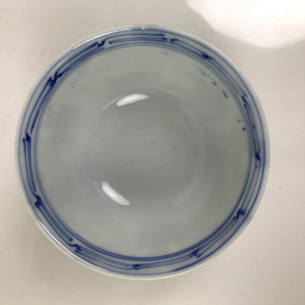 Japanese Porcelain Sometsuke Bowl Owan Vtg Pottery White Blue Floral Soup Y311