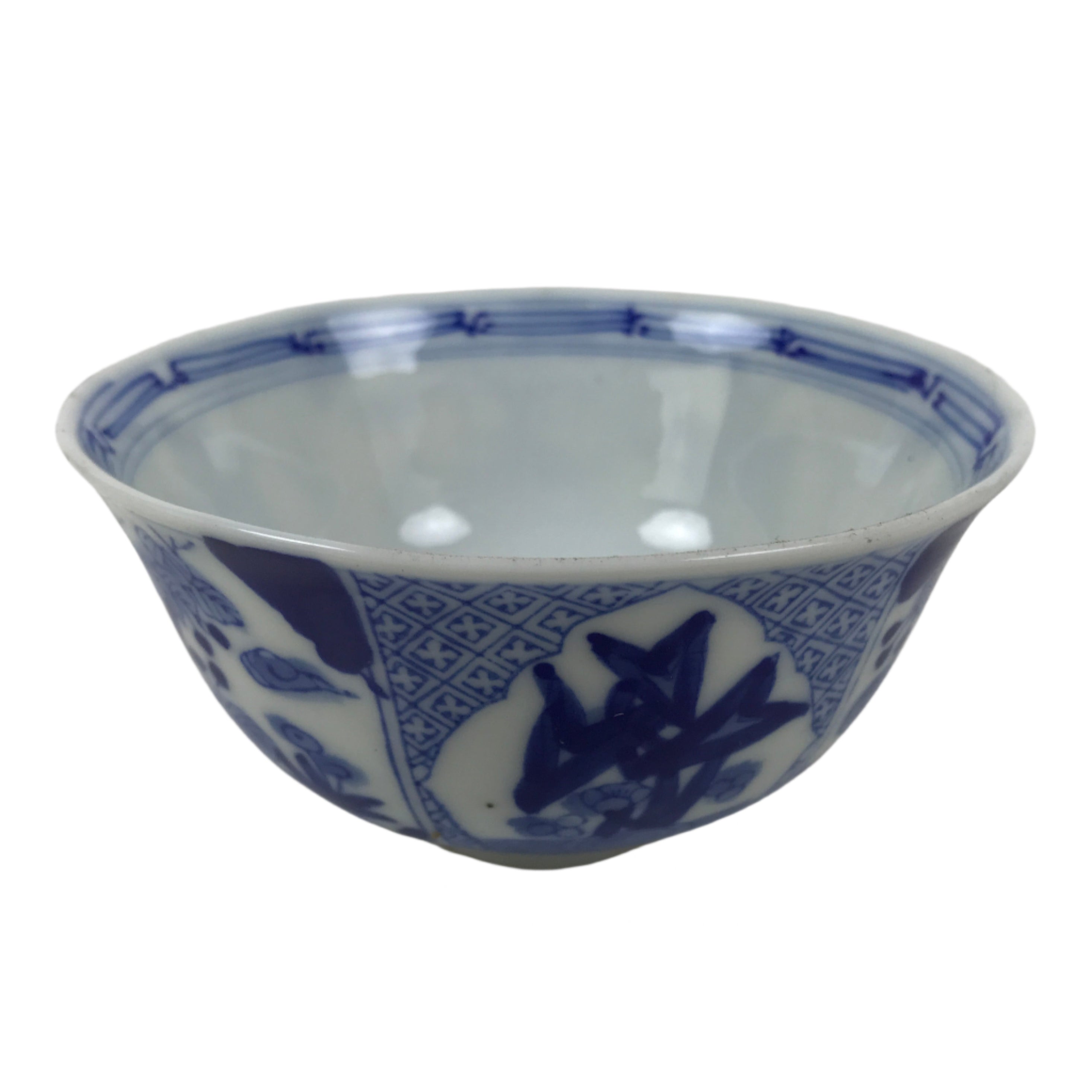 Japanese Porcelain Sometsuke Bowl Owan Vtg Pottery White Blue Floral Soup Y313