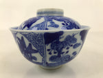 Japanese Porcelain Sometsuke Lidded Bowl Owan Vtg Pottery White Blue Floral Y298