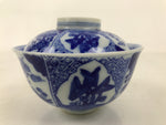 Japanese Porcelain Sometsuke Lidded Bowl Owan Vtg Pottery White Blue Floral Y298