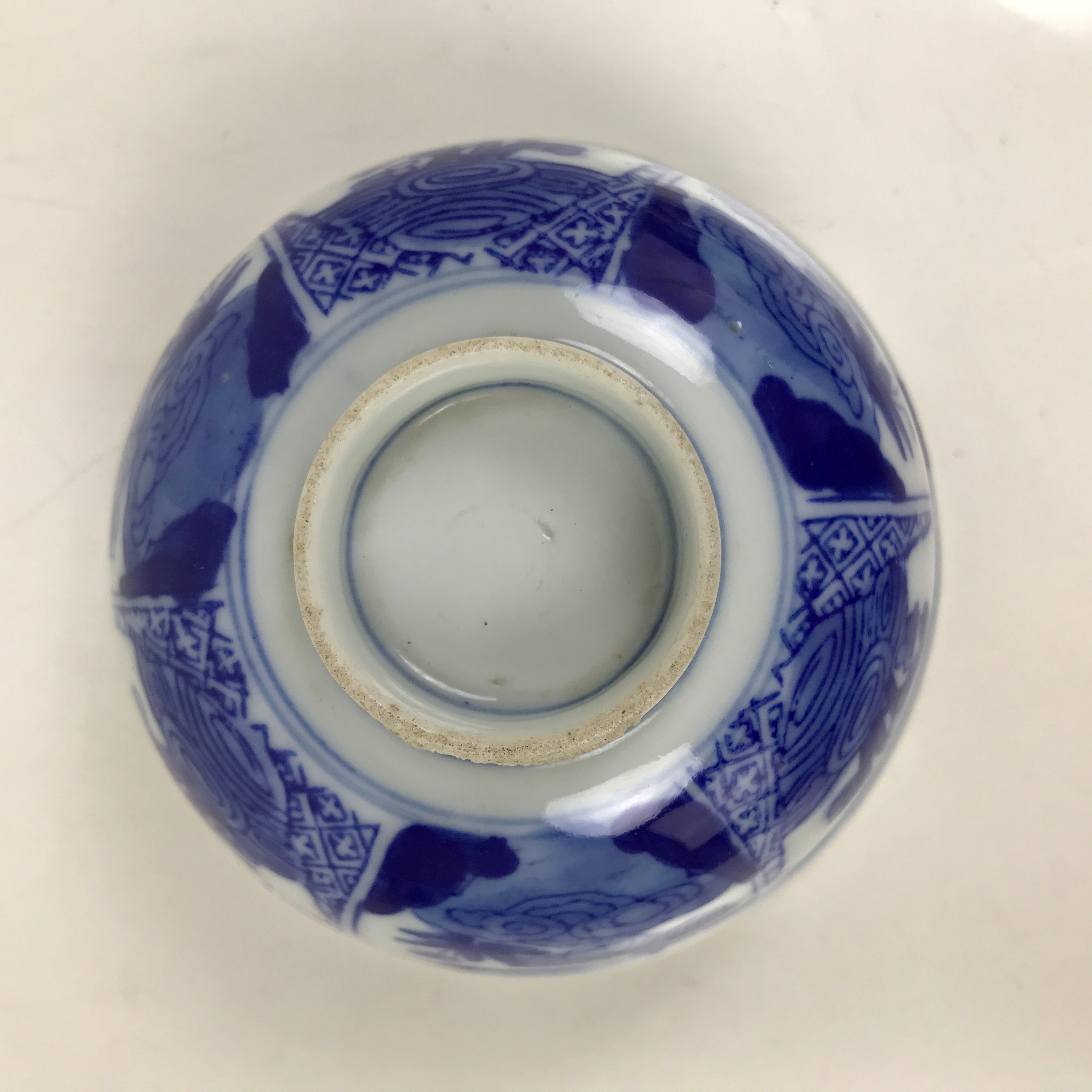 Japanese Porcelain Sometsuke Lidded Bowl Owan Vtg Pottery White Blue Floral Y298