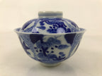 Japanese Porcelain Sometsuke Lidded Bowl Owan Vtg Pottery White Blue Floral Y299