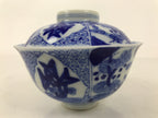 Japanese Porcelain Sometsuke Lidded Bowl Owan Vtg Pottery White Blue Floral Y299