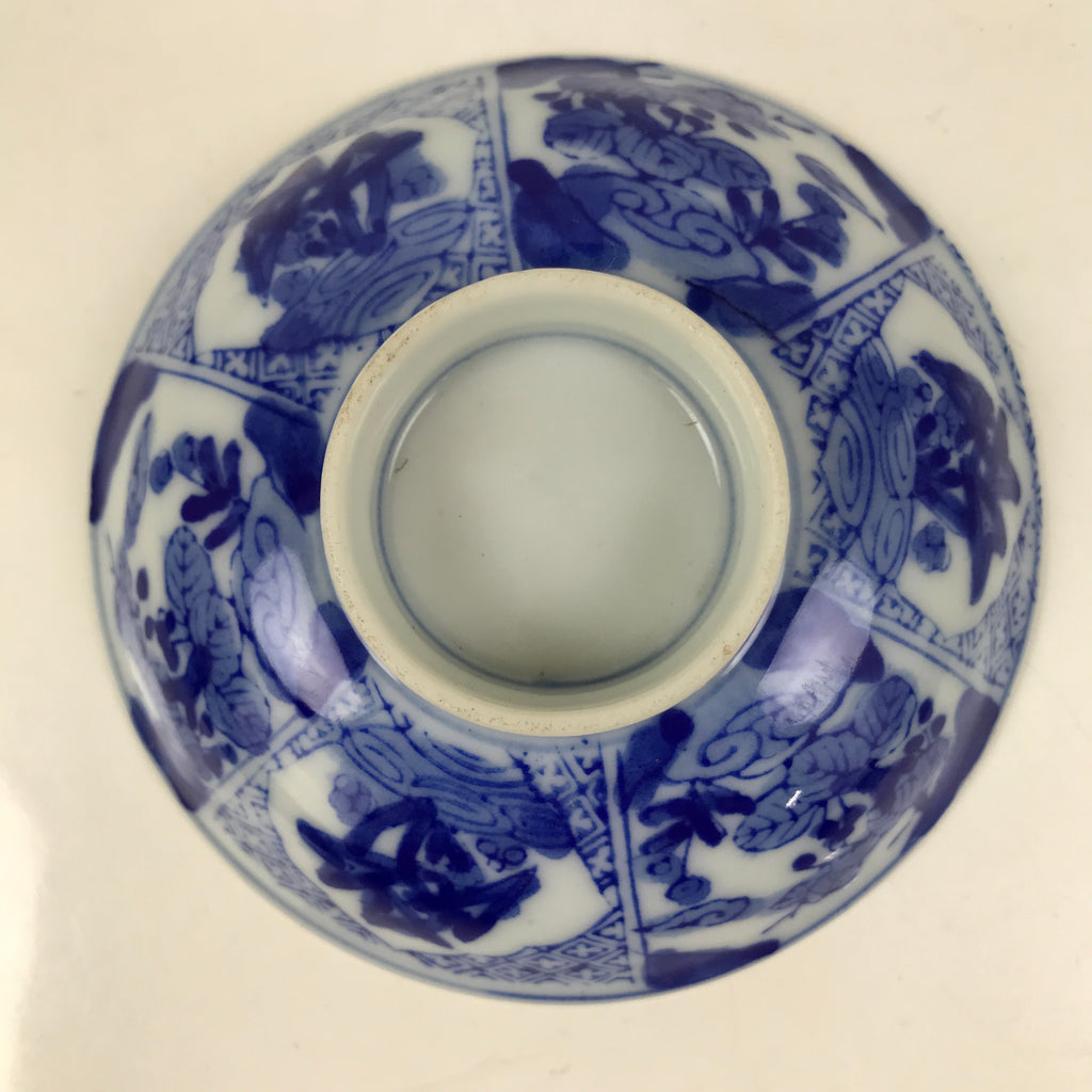Japanese Porcelain Sometsuke Lidded Bowl Owan Vtg Pottery White Blue Floral Y299