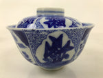 Japanese Porcelain Sometsuke Lidded Bowl Owan Vtg Pottery White Blue Floral Y300